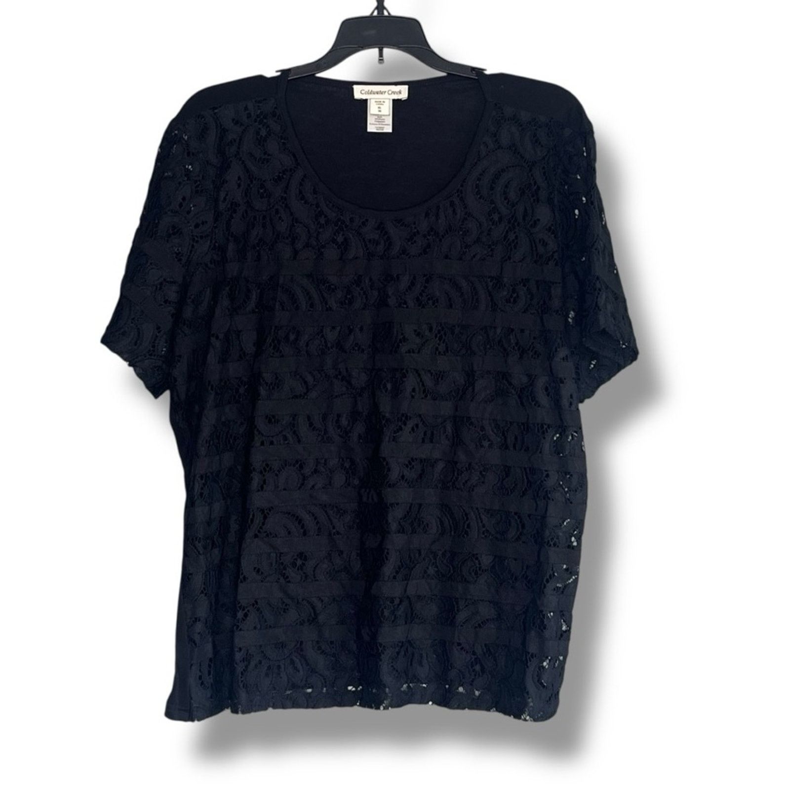 Coldwater Creek Coldwater Creek black lace front blouse women's 16 XL Size XL / US 12-14 / IT 48-50 - 2 Thumbnail
