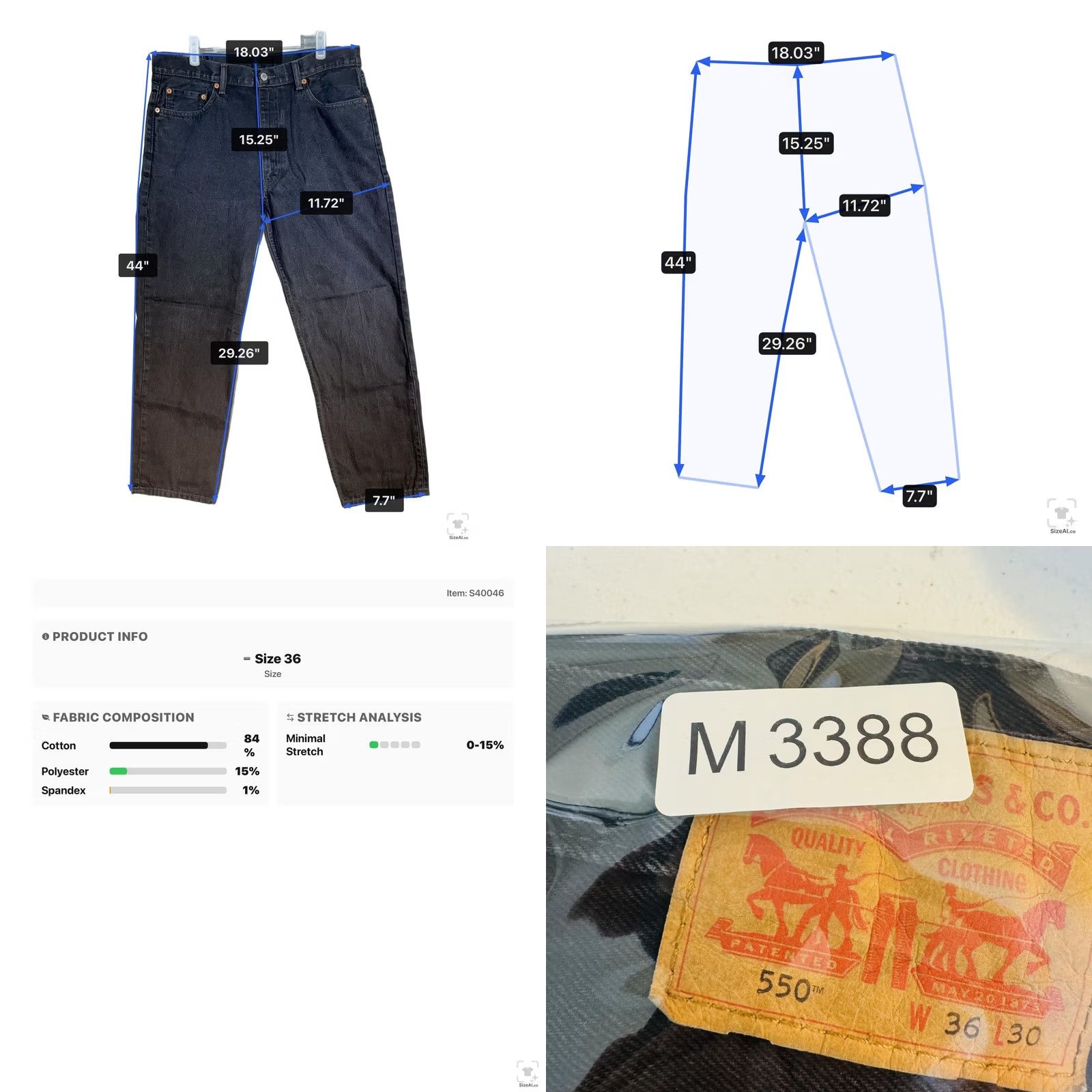 Levi's Levi's 550 Jeans Mens 36x30 Black Dark Wash Relaxed Tapered Zip Fly Denim Size US 36 / EU 52 - 9 Thumbnail