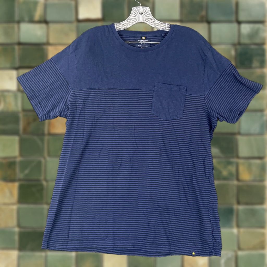 Denime DENIM & FLOWER Shirt T Shirt Striped Front Pocket Men XL Blue Flower Pattern Mens XL Size US 36 / EU 52 - 1 Thumbnail