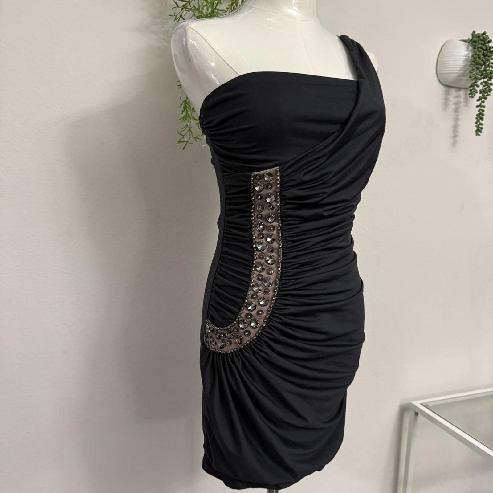 Designer Y2k grunge runched mini one shoulder beaded dress size small Size S / US 4 / IT 40 - 2 Thumbnail