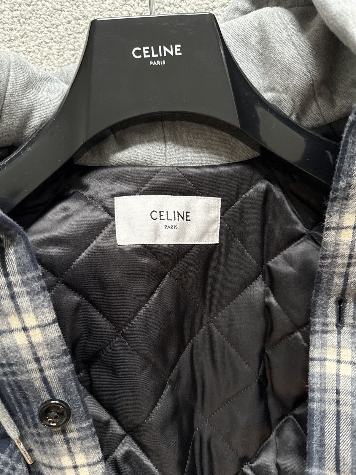 Celine Hooded Overshirt in checked cotton Navy Size US S / EU 44-46 / 1 - 8 Thumbnail