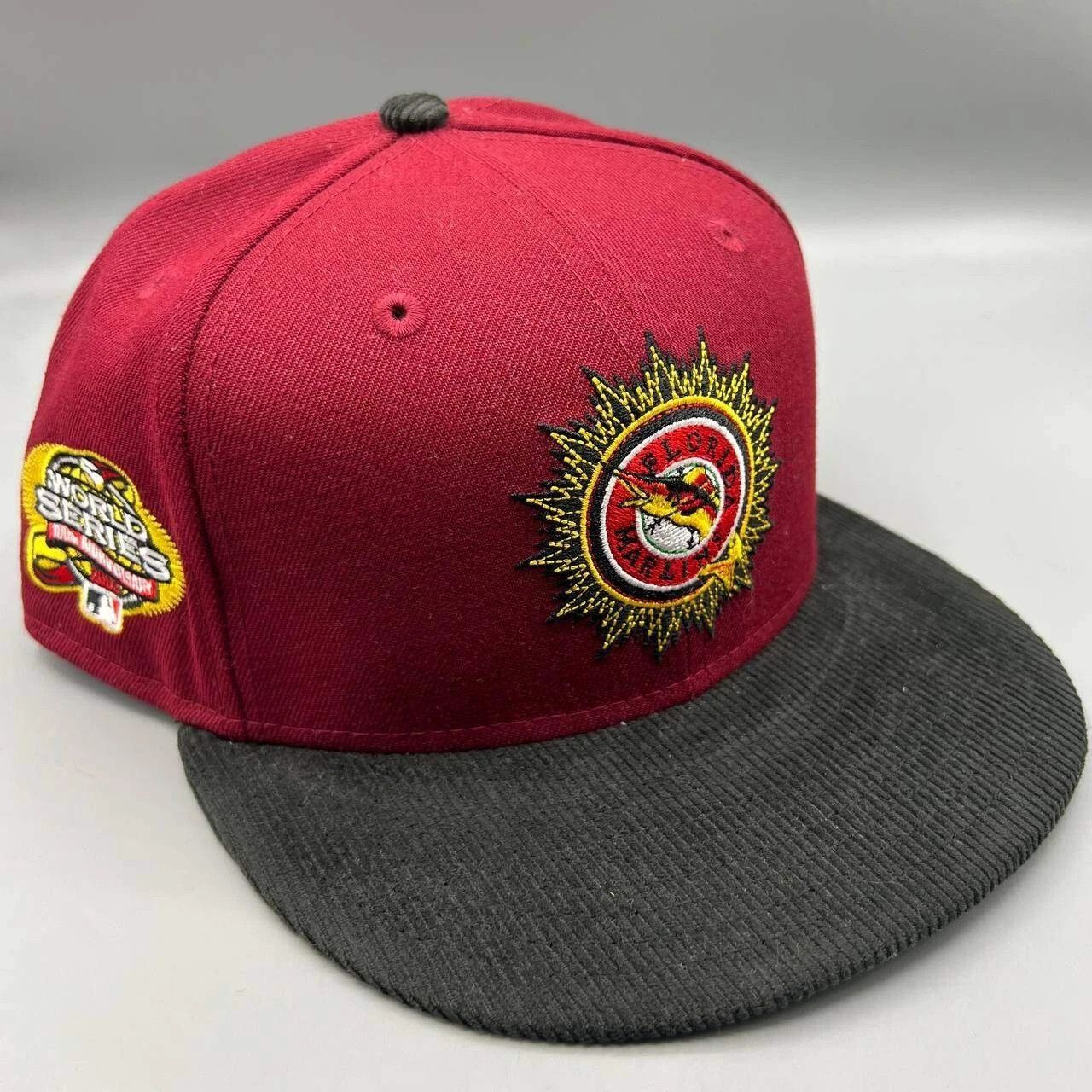 New Era Florida Marlins Hat Men 7 1/2 Red Corduroy MLB Fitted Cap Size ONE SIZE - 1 Thumbnail