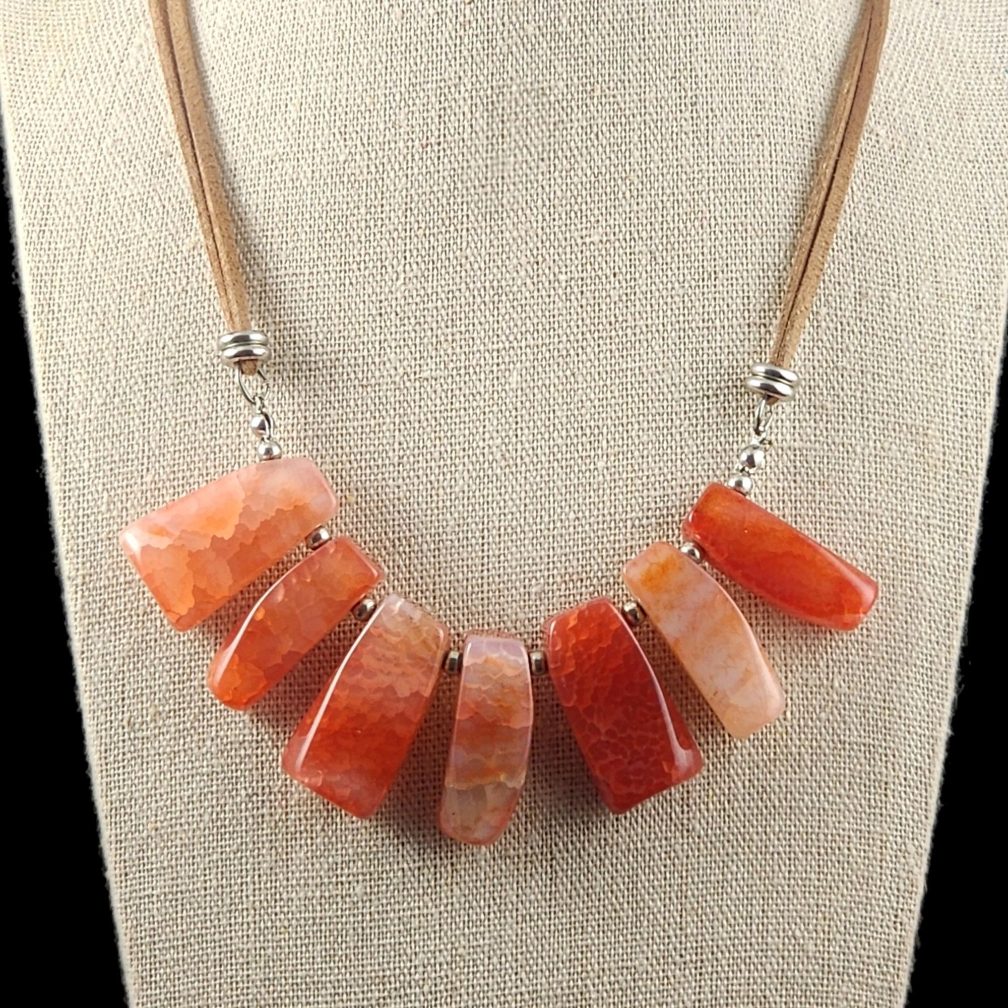 Other Boho Agate Carnelian Statement Necklace Leather Pink Orange Size ONE SIZE - 2 Thumbnail
