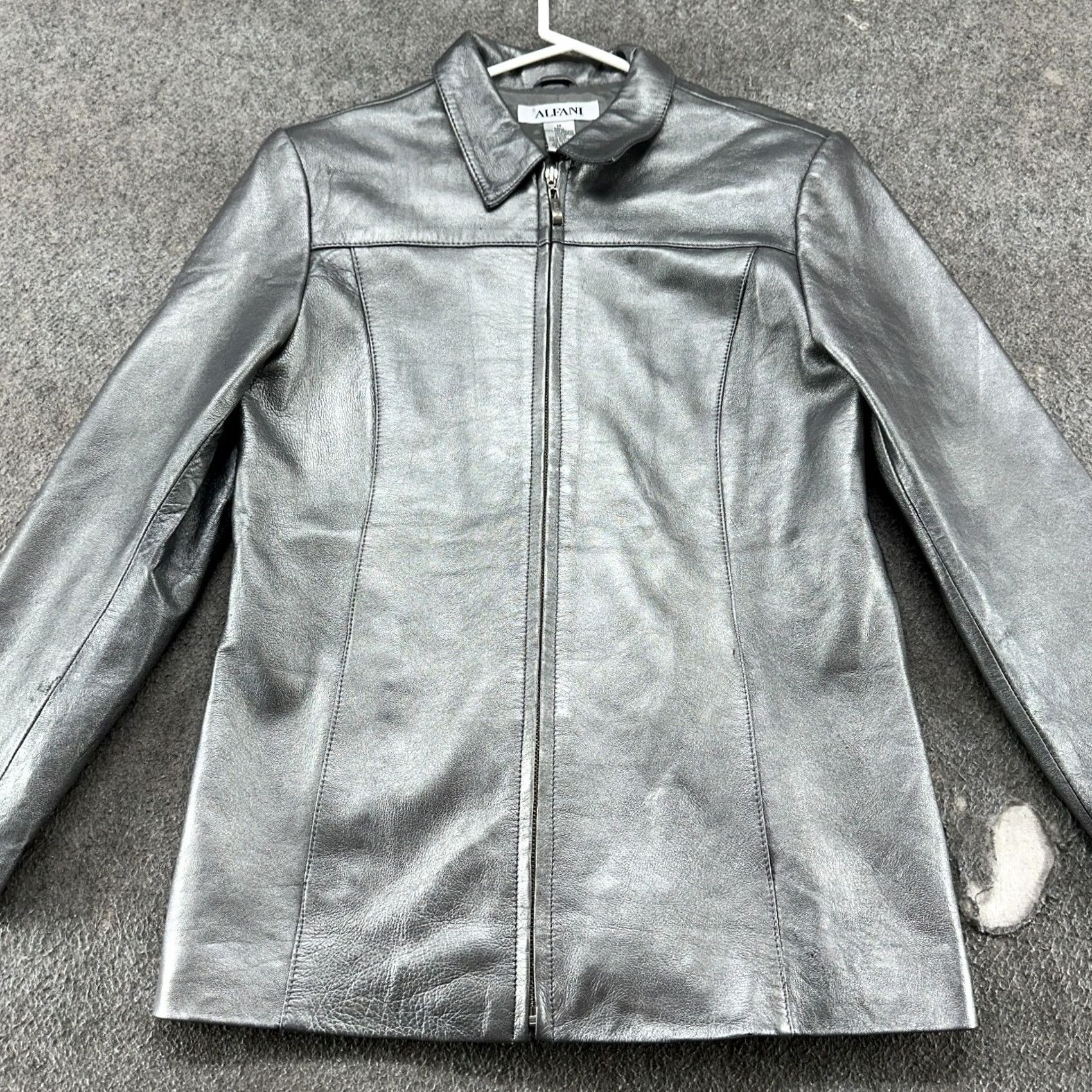 Alfani VINTAGE Alfani Jacket Womens M Silver Full Zip Lined Long 90s Jacket Size M / US 6-8 / IT 42-44 - 3 Thumbnail
