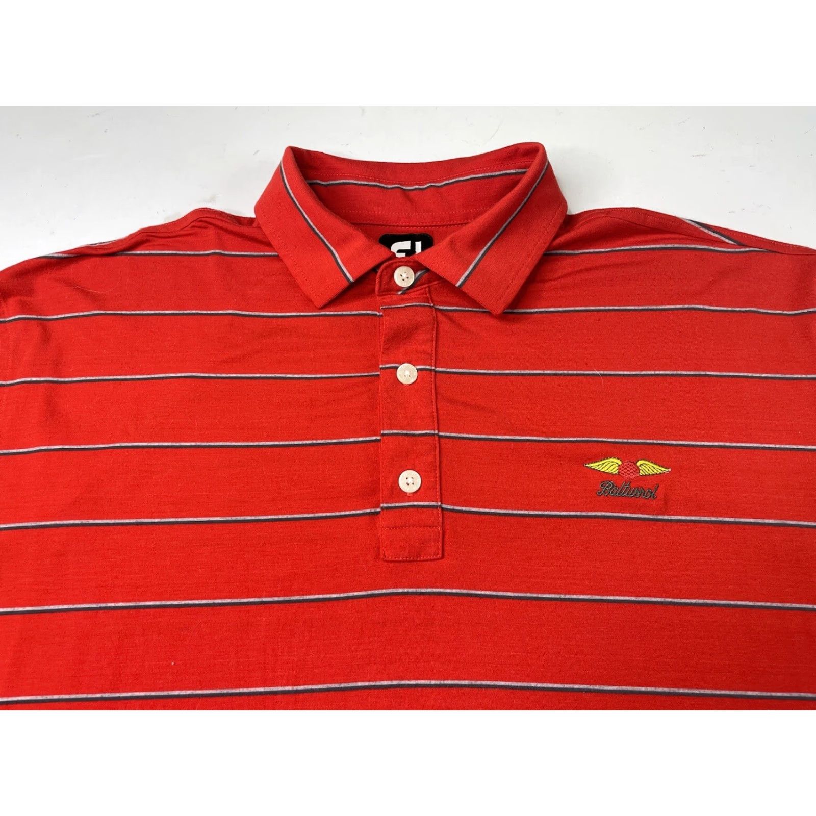 Footjoy FootJoy FJ BALTUSROL Polo Shirt Striped Red Mens XL Golf Polo Shirt, Red, FootJoy, Polo, Men, XL Size US XL / EU 56 / 4 - 2 Thumbnail