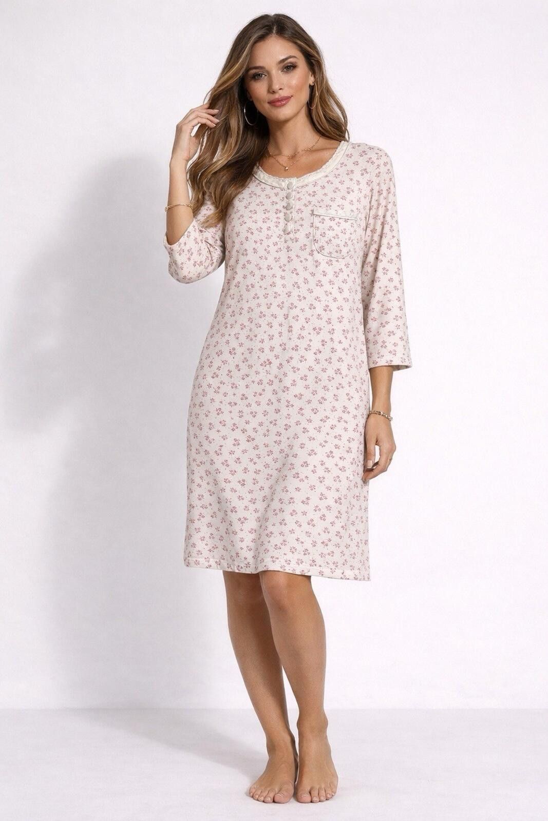 Koman Vintage Komar Floral Nightgown 100% Cotton 3/4 Sleeve Dress Size ONE SIZE - 1 Thumbnail