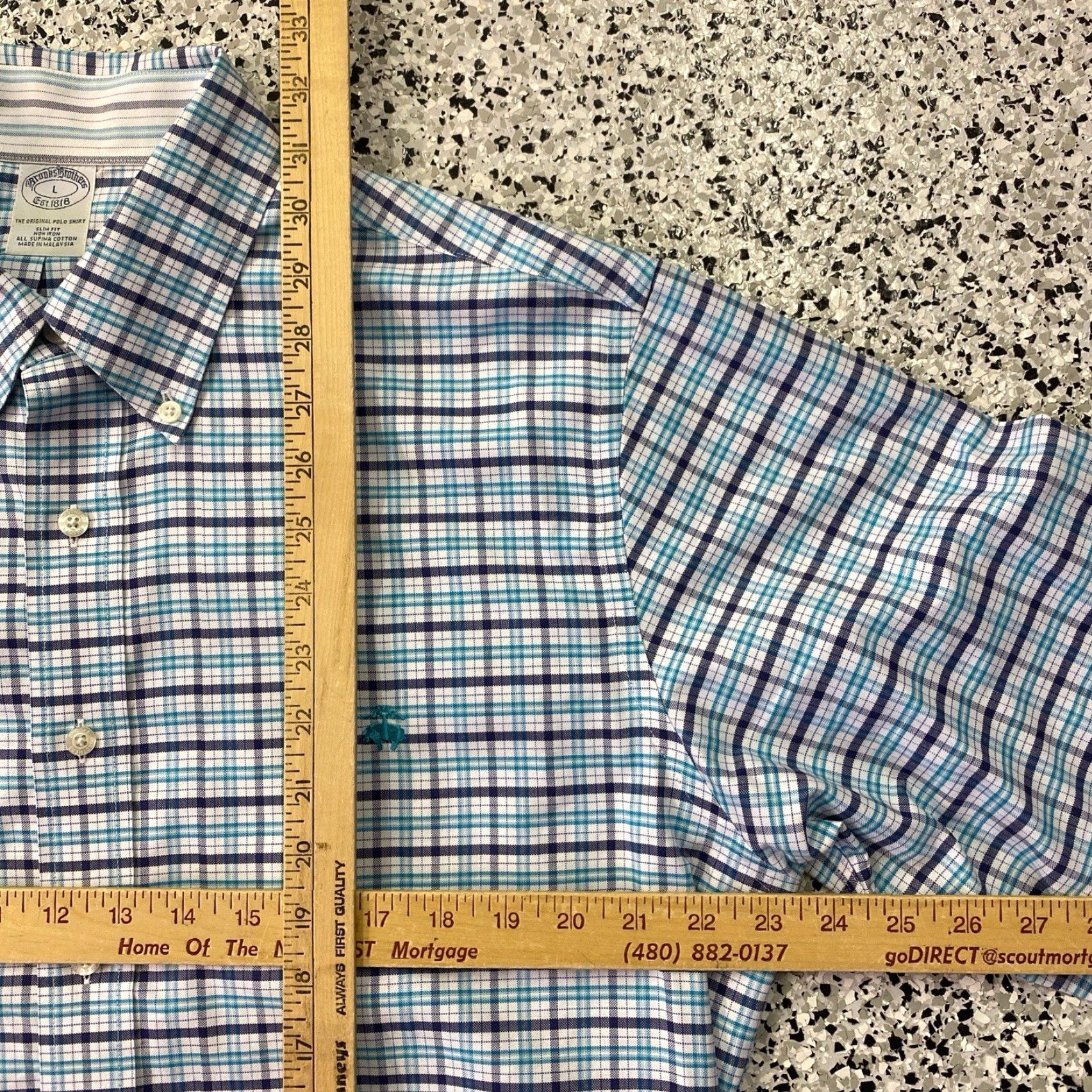 Brooks Brothers Brooks Brothers Dress Shirt Slim Fit Mens Large Blue Check Button Down Supima Size 42R - 3 Thumbnail