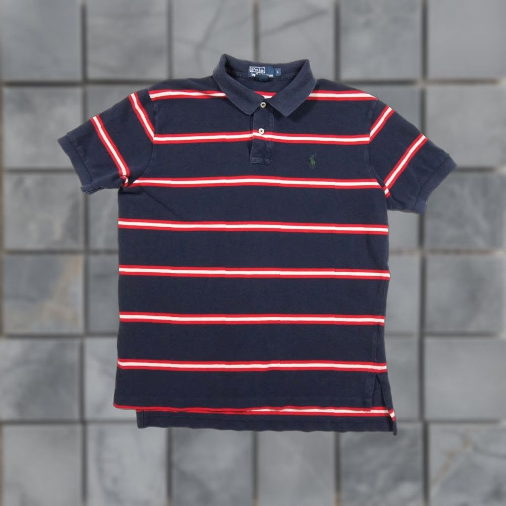 Polo Ralph Lauren Polo Ralph Lauren Striped Polo Shirt Mens Large Blue Short Sleeve Collared Preppy Size US L / EU 52-54 / 3 - 1 Thumbnail