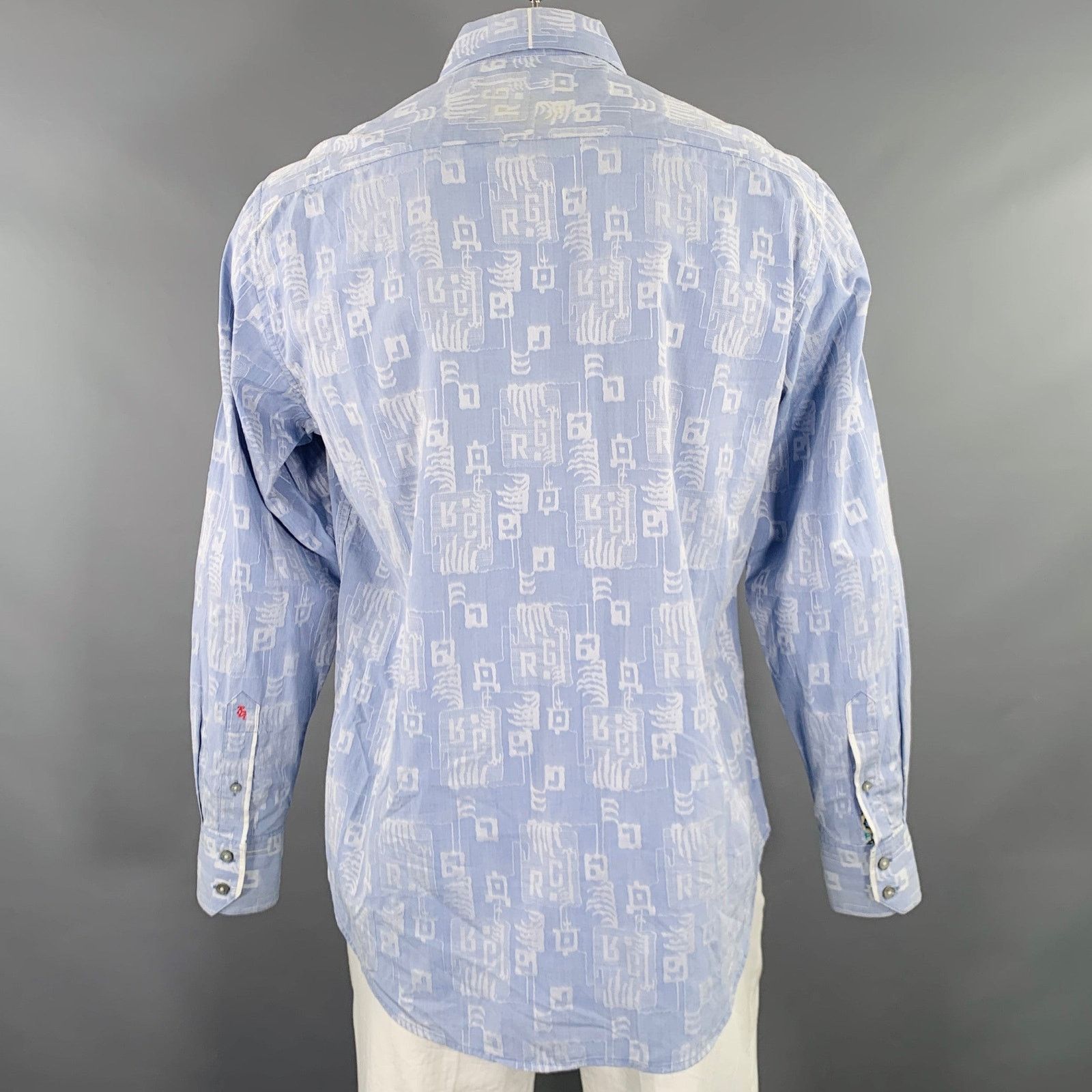 Robert Graham L Blue Light Blue Squares Monogram Cotton Long Sleeve Shirt Size US L / EU 52-54 / 3 - 4 Thumbnail