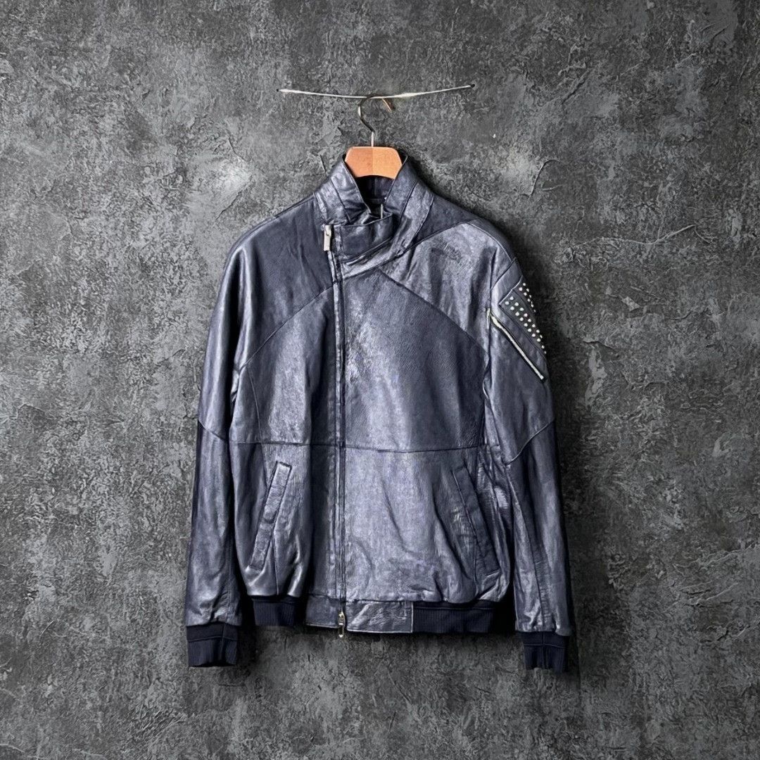 Armani Armani Leather Blue Leather Jacket m Men Size US M / EU 48-50 / 2 - 1 Thumbnail
