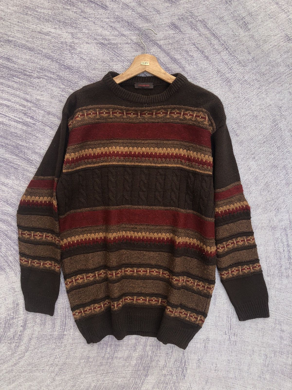Aran Isles Knitwear 🔴Vintage COLERIGE Stripe Pureknit Jumper Made In Italy Size US L / EU 52-54 / 3 - 2 Thumbnail