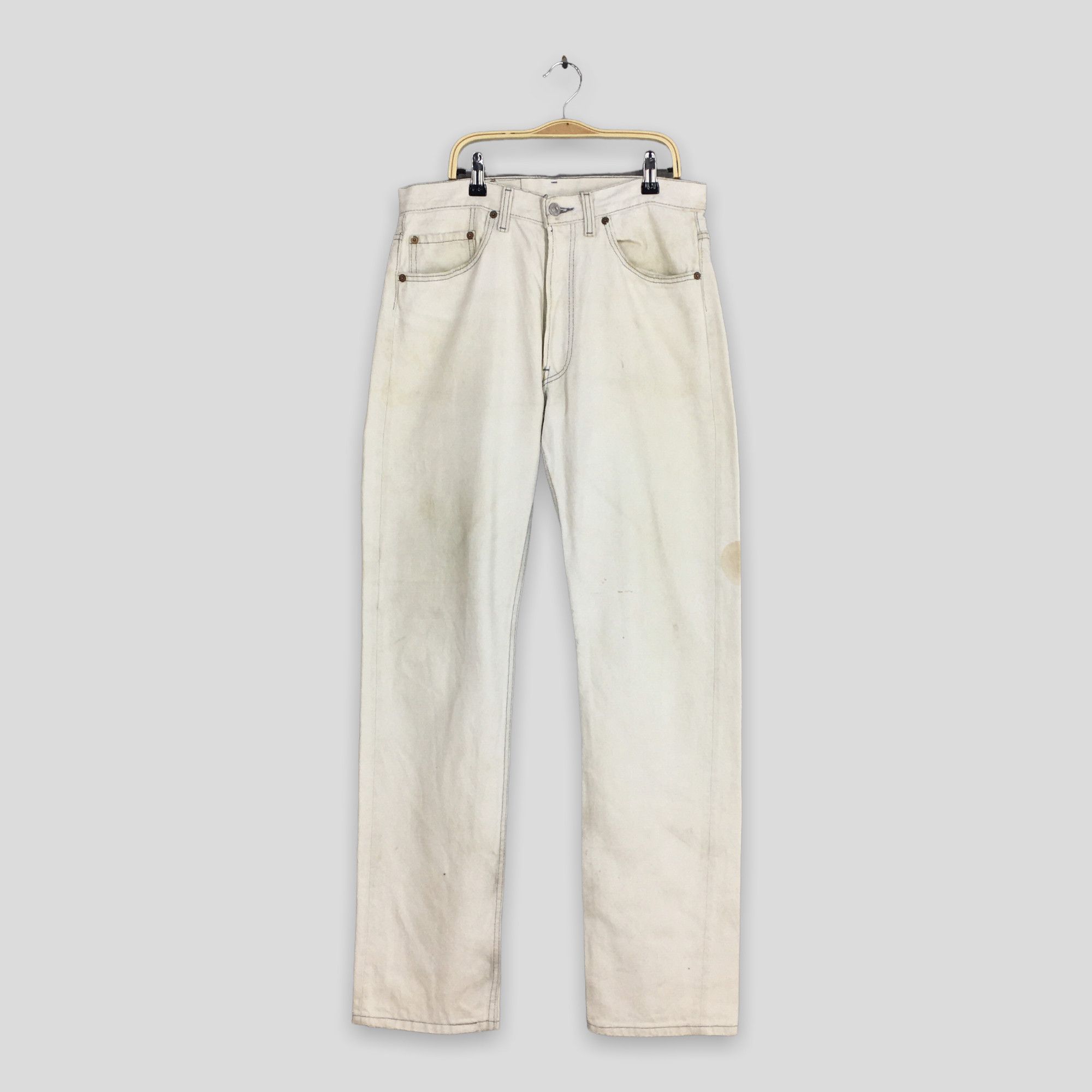 Levi's Size 30x33 Vintage 90s Levi's 501 Dirty Denim White Jeans Size US 30 / EU 46 - 1 Thumbnail