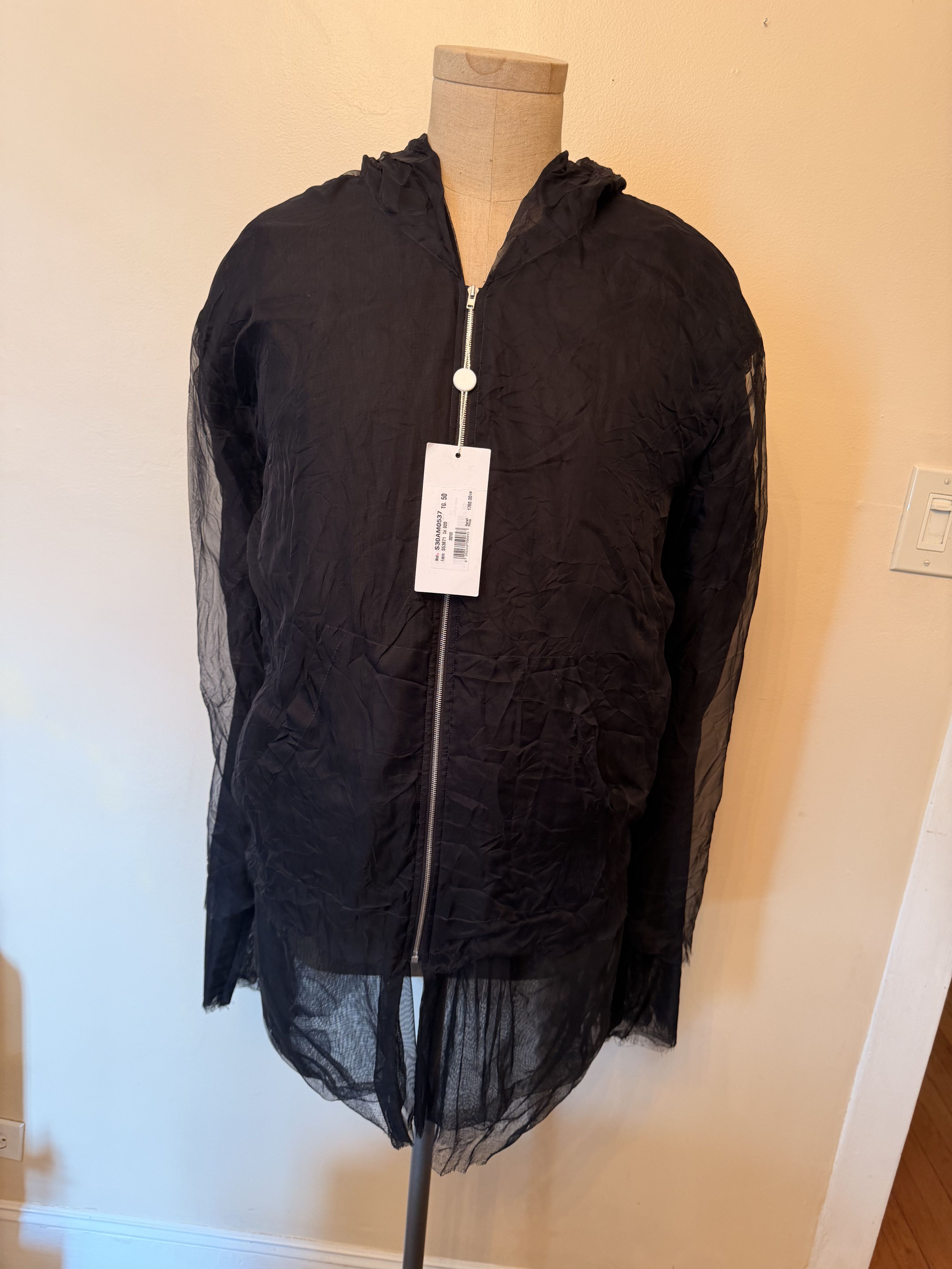 Maison Margiela NWT $1760 Men's Maison Magiela Black Silk Blend Zip Hoodie, Size US M / EU 48-50 / 2 - 1 Thumbnail