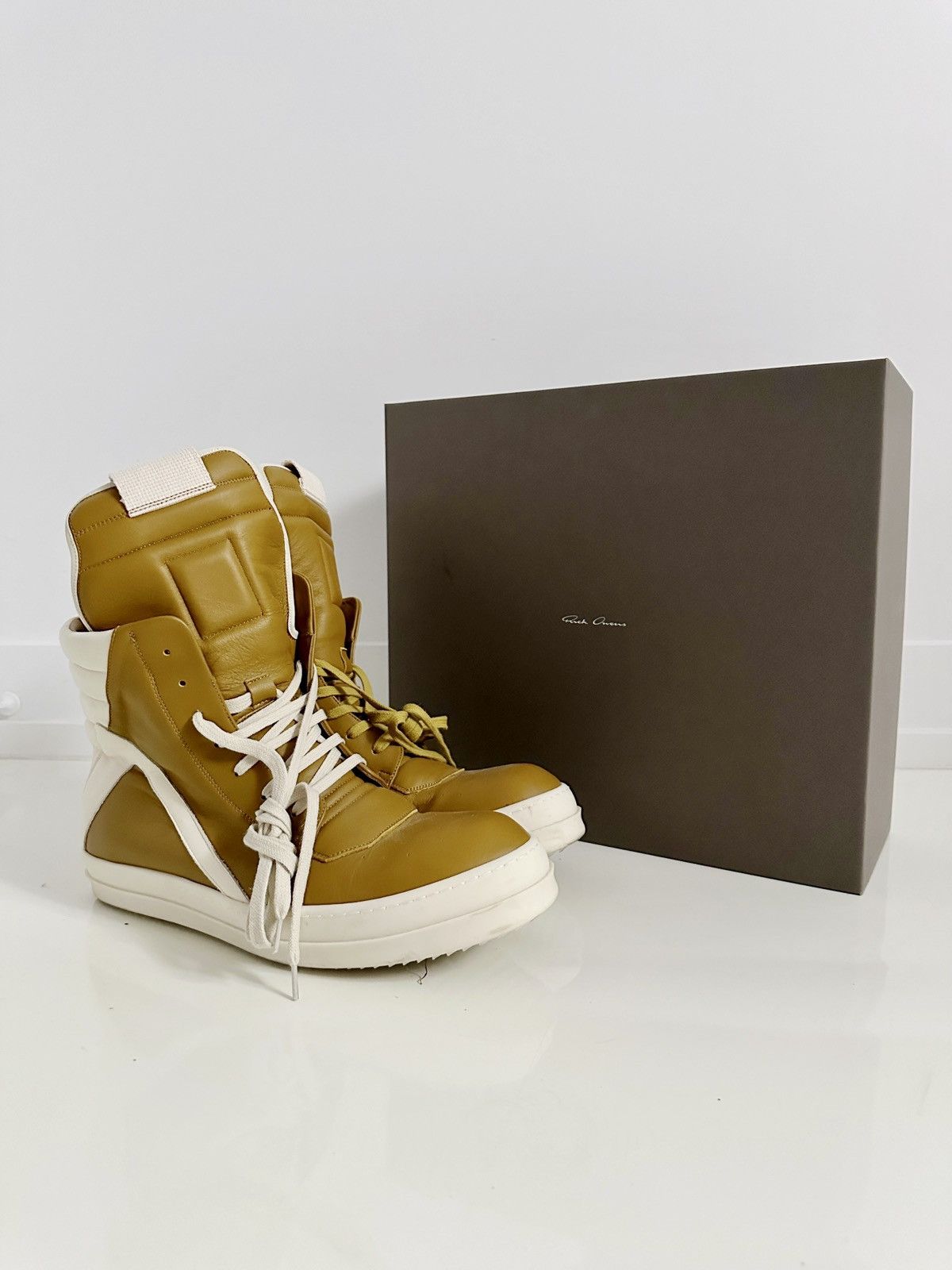 image of Rick Owens Geobasket High-Top Leather Sneakers in Yellow, Men's (Size 12)