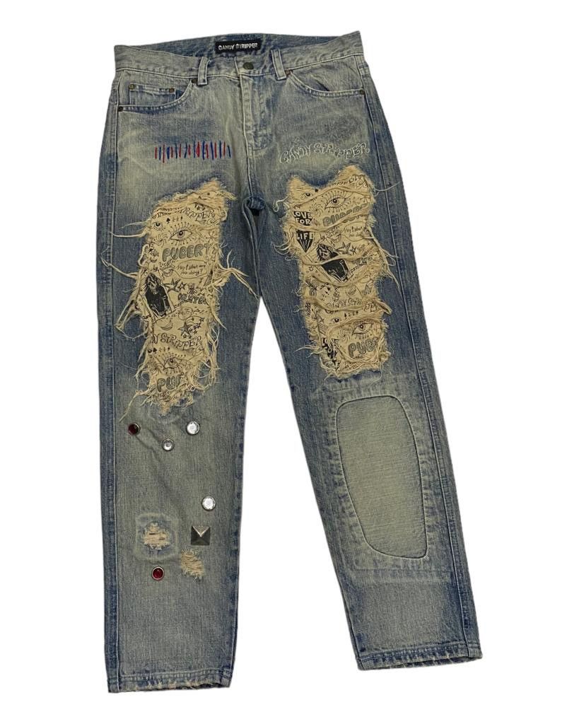 Hysteric Glamour 🇯🇵 CANDY STRIPPER PUNK DISTRESSED DENIM UNDERCOVER DESIGN Size US 30 / EU 46 - 5 Thumbnail