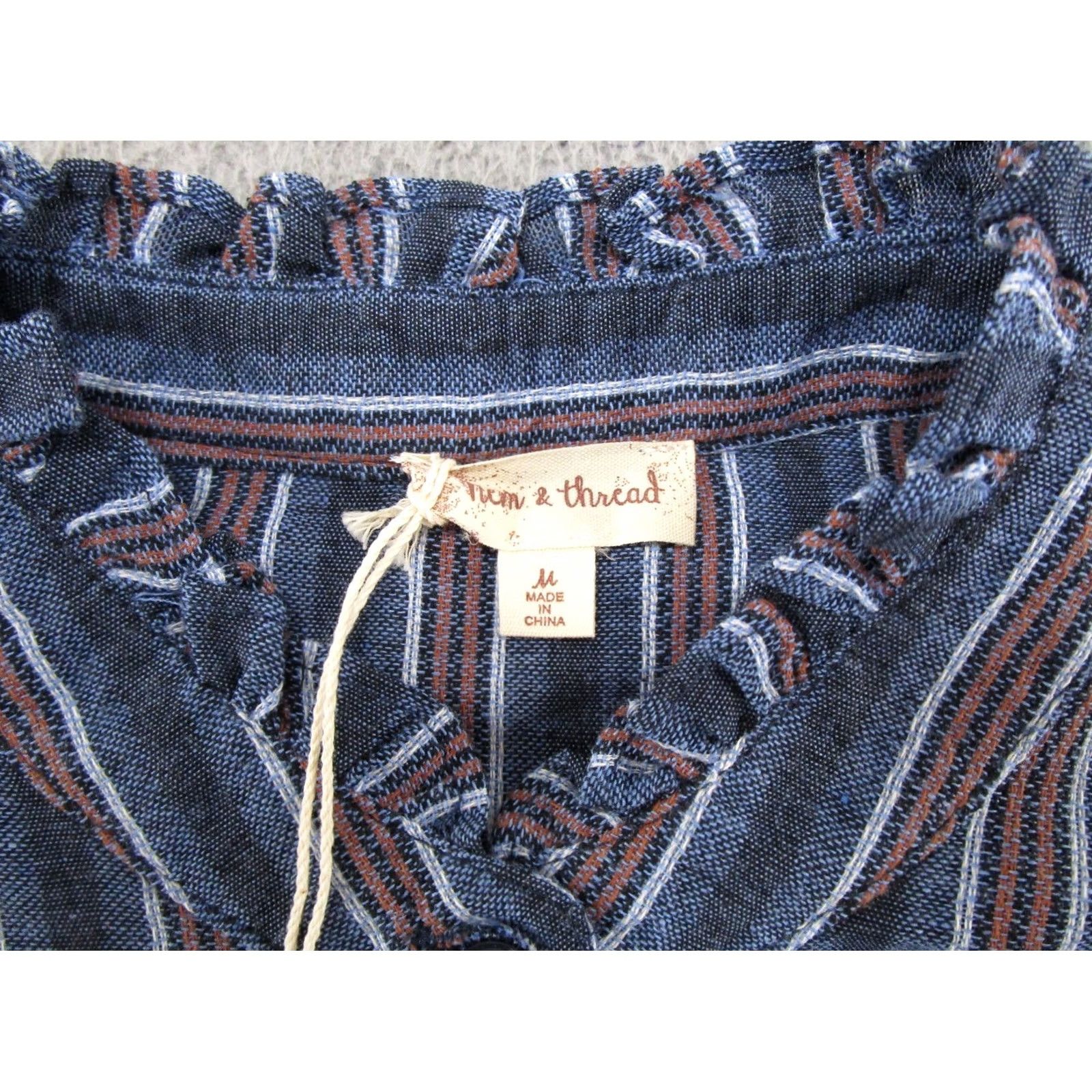 Vintage Hem & Thread Striped Button Front Long Sleeve Top Shirt M Blue Womens Modern Casual Cardigan? Size M / US 6-8 / IT 42-44 - 2 Thumbnail