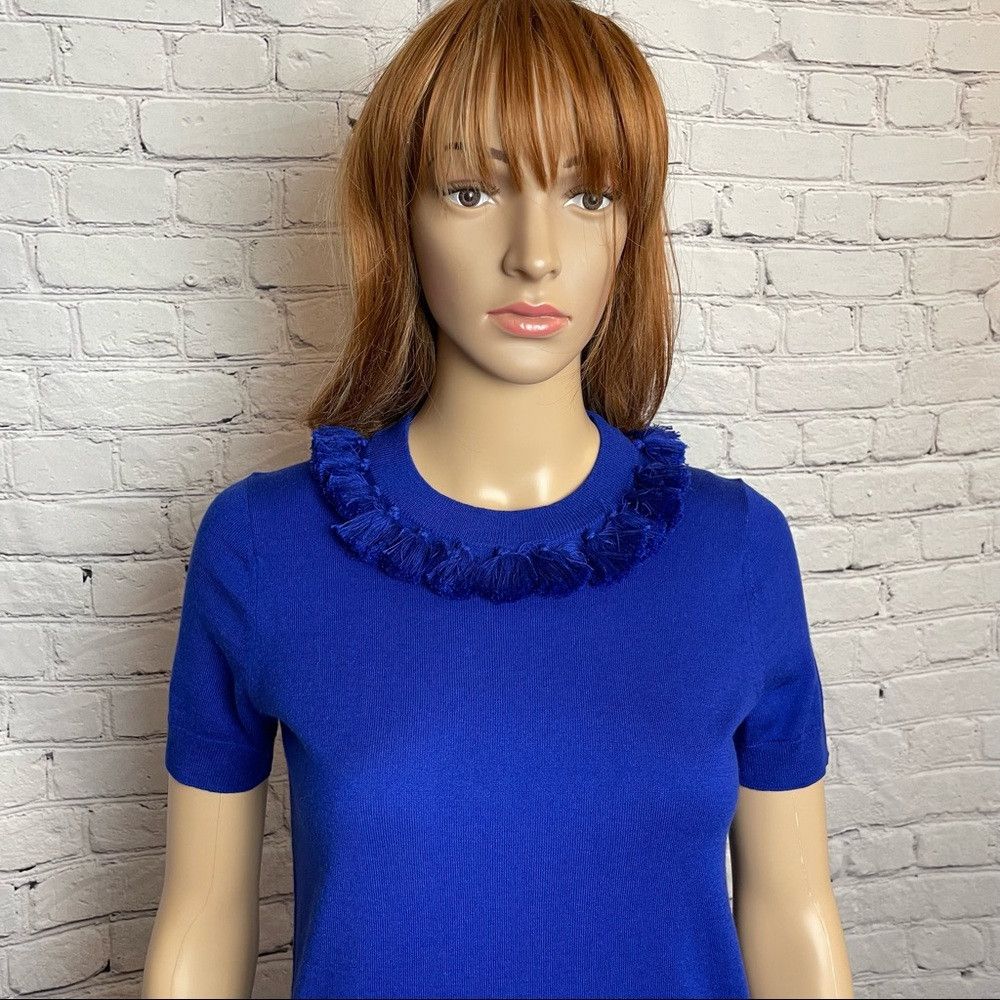 Kate Spade New Kate Spade Silk Cashmere Tassel Cobalt Blue Short Sleev Size XS / US 0-2 / IT 36-38 - 9 Thumbnail
