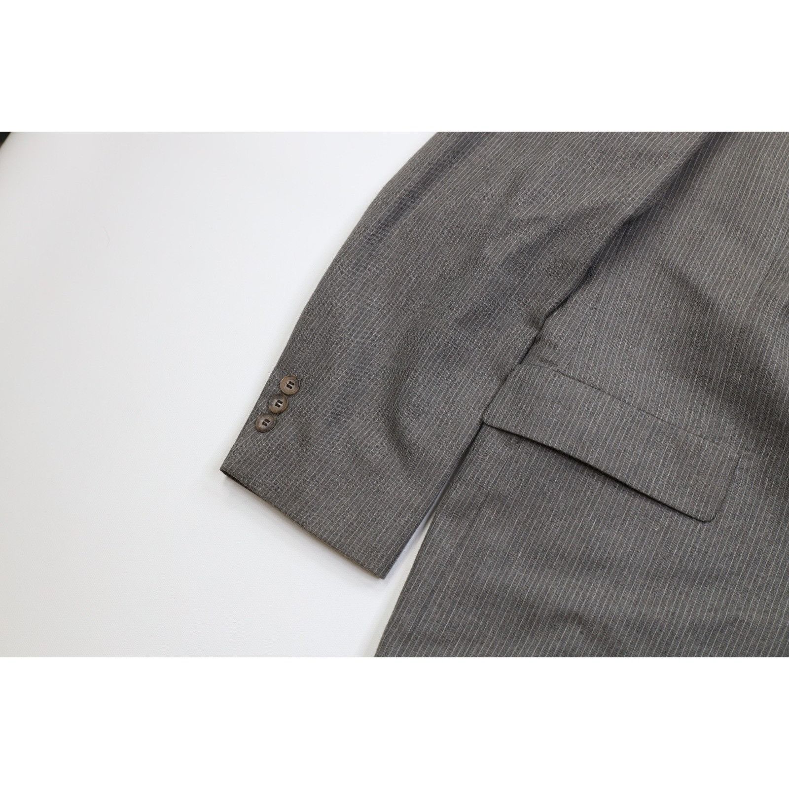 Vintage Vintage 70s Wool Pinstriped 2 Piece Suit Wedding Gray Size 44L - 5 Thumbnail