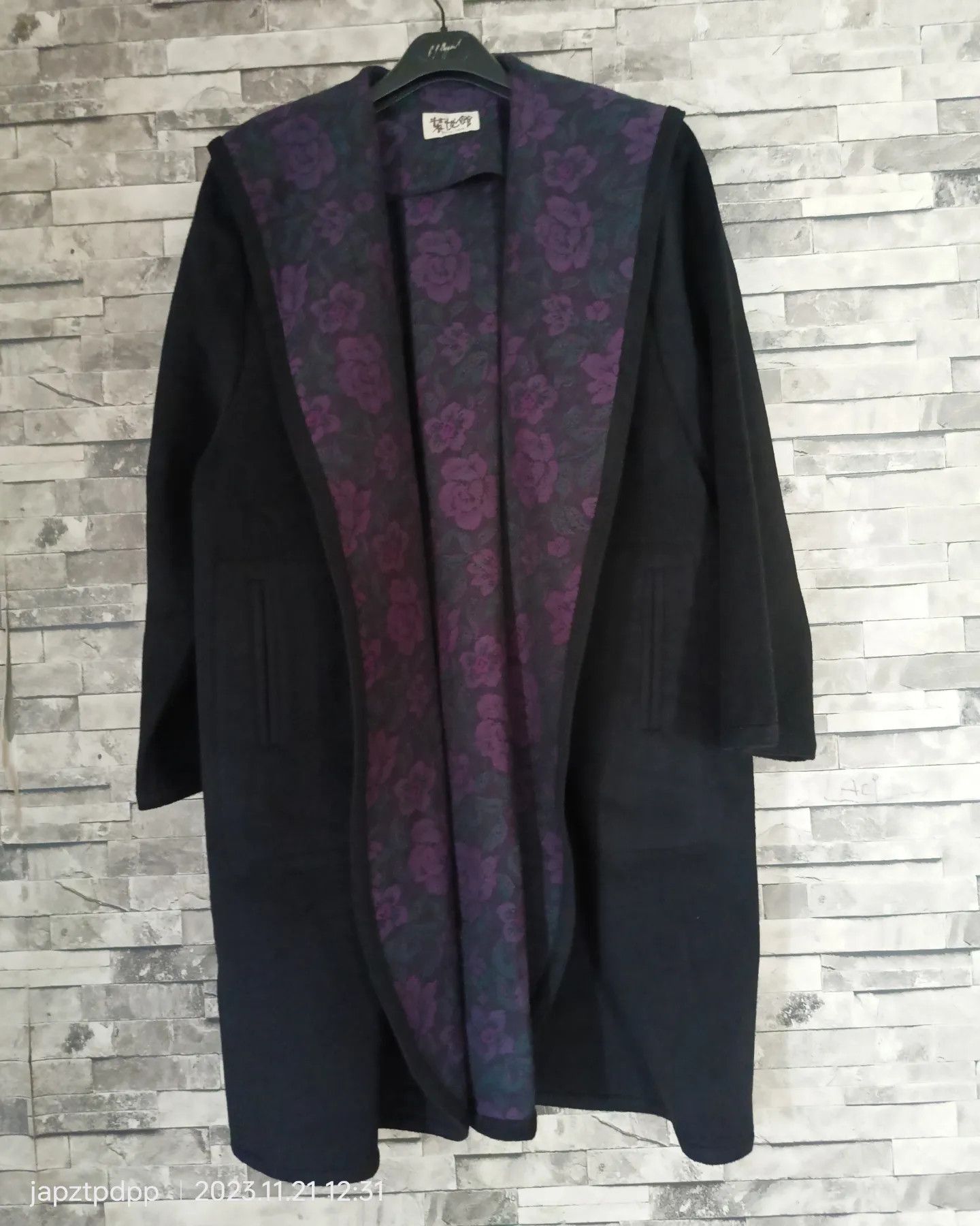 image of Cashmere Wool Japanese Cashmere Blanket Coat in Black, Women's