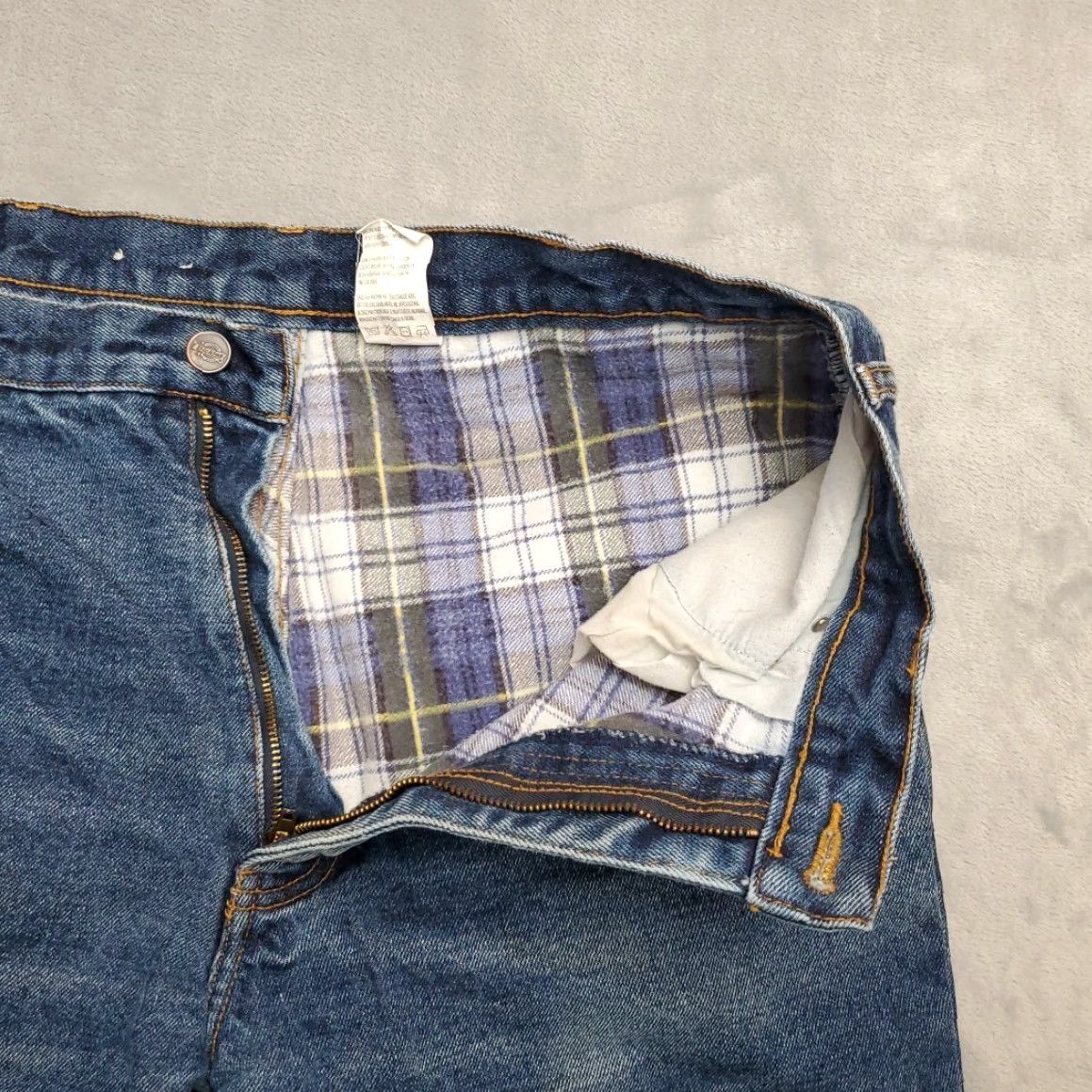 Dickies VINTAGE Dickies Jeans Mens 34x30 Blue Faded Whiskered Denim Flannel Lined Work Jeans Size US 34 / EU 50 - 5 Thumbnail
