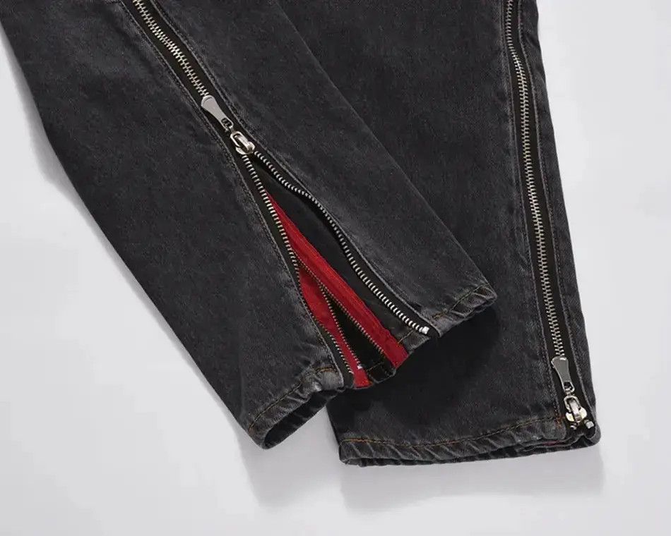 Japanese Brand Straight Frayed Jeans Side Zipper Harajuku Style Loose Pants Size US 30 / EU 46 - 6 Thumbnail