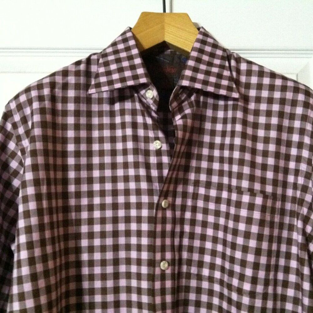 Other TREVERO MENS NEW BROWN/PINK 100%COTTON CASUAL SHIRT SIZE: L Size US L / EU 52-54 / 3 - 2 Thumbnail