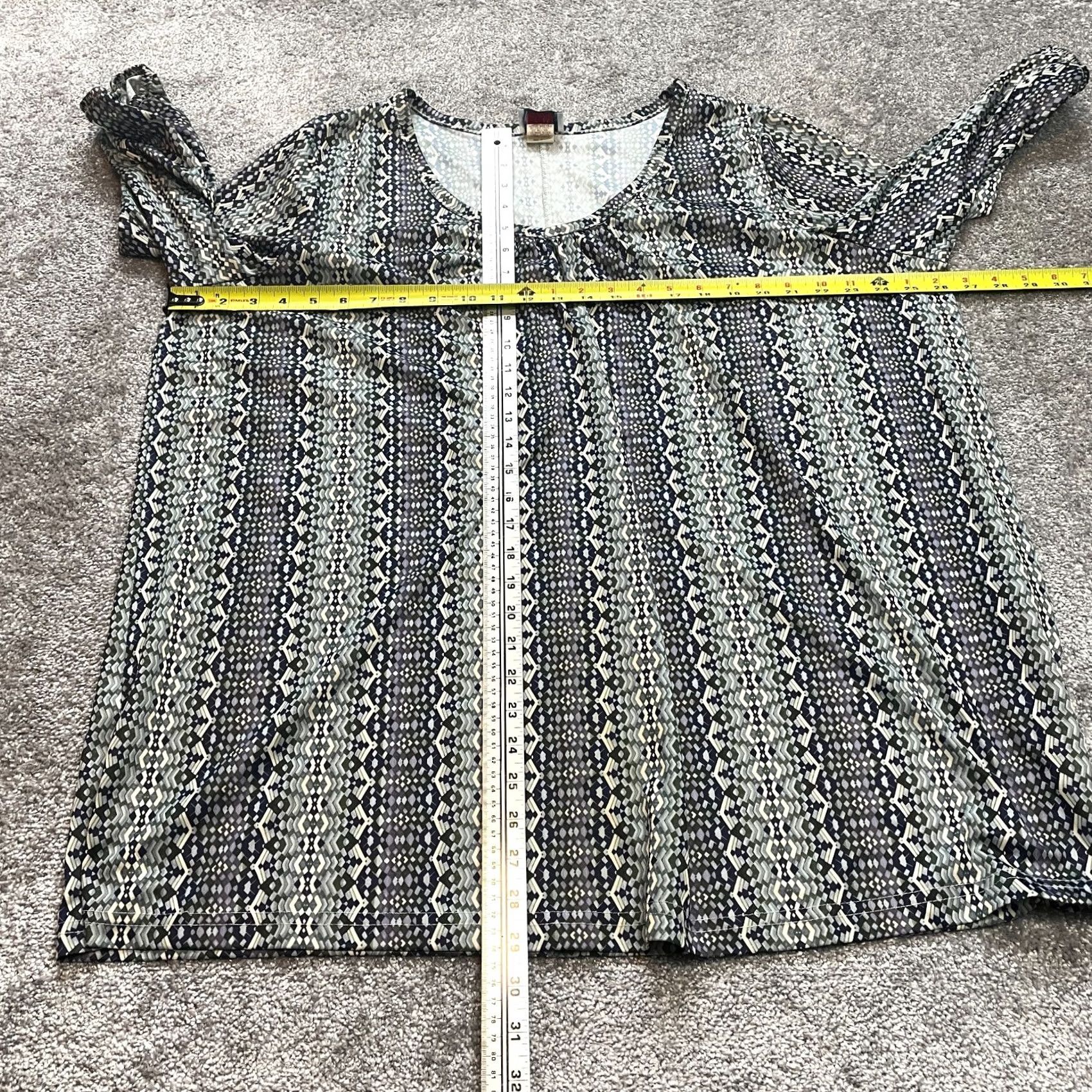 Vintage Only Necessities Blouse Shirt womens 1X Blue Gray Geometric Stretch Long Sleeve Size XL / US 12-14 / IT 48-50 - 6 Thumbnail