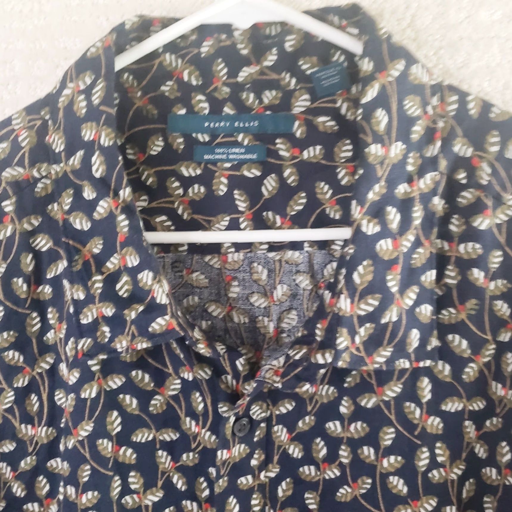 Perry Ellis Perry Ellis Shirt Mens 3X Black Linen Floral Beach Summer SS Geometric Button-Up Short Sleeve Beach Theme Mens Size US XXL / EU 58 / 5 - 4 Thumbnail