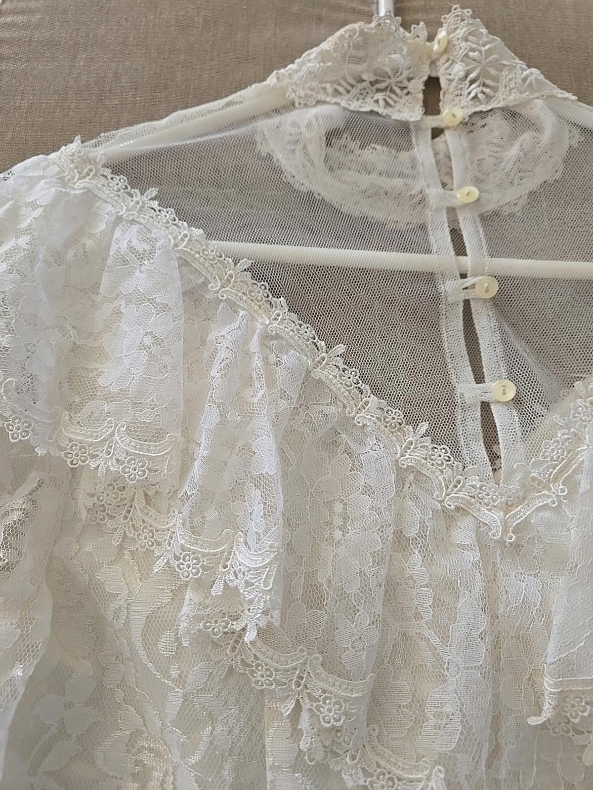 Jessica McClintock Vtg 70s White Lace LS Blouse Ruffle Shirt Jessica Mclintock Size M / US 6-8 / IT 42-44 - 5 Thumbnail