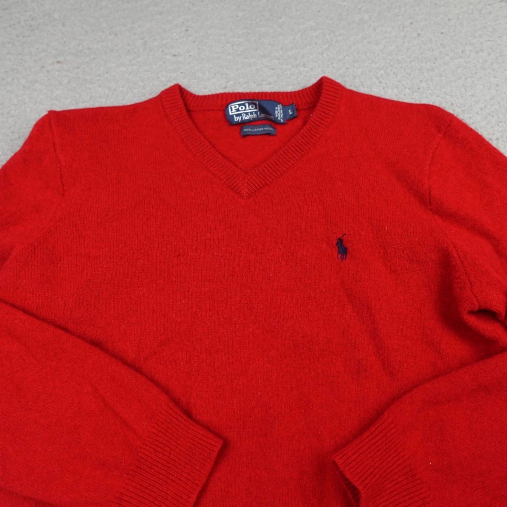 Polo Ralph Lauren VINTAGE Polo Ralph Lauren Sweater Mens Large Red V Neck Pullover Knit Lambswool Wool Size US L / EU 52-54 / 3 - 3 Thumbnail