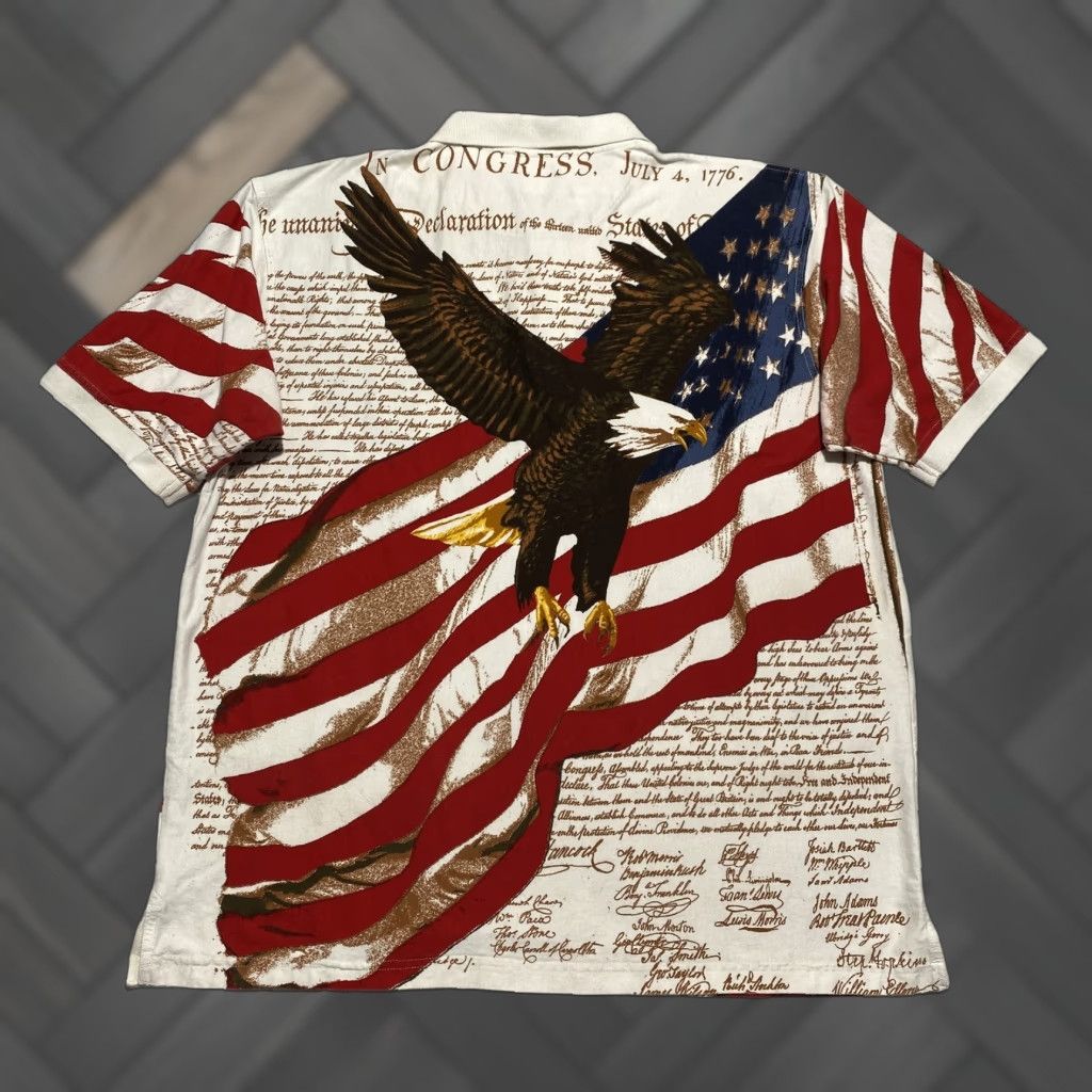 Cotton Traders VINTAGE Cotton Traders Sport Shirt Mens L Polo Shirt Eagle Flag Patriotic Graphic Print Size US L / EU 52-54 / 3 - 1 Thumbnail