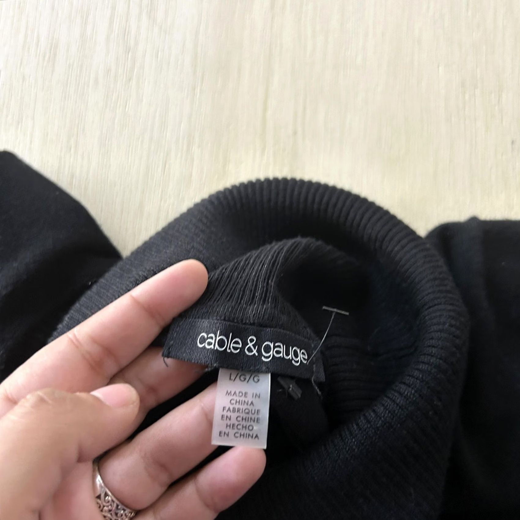 Vintage Cable & Gauge Sweater Womens Large Black Turtleneck Zip Cuff Knit Pullover Size L / US 10 / IT 46 - 3 Thumbnail