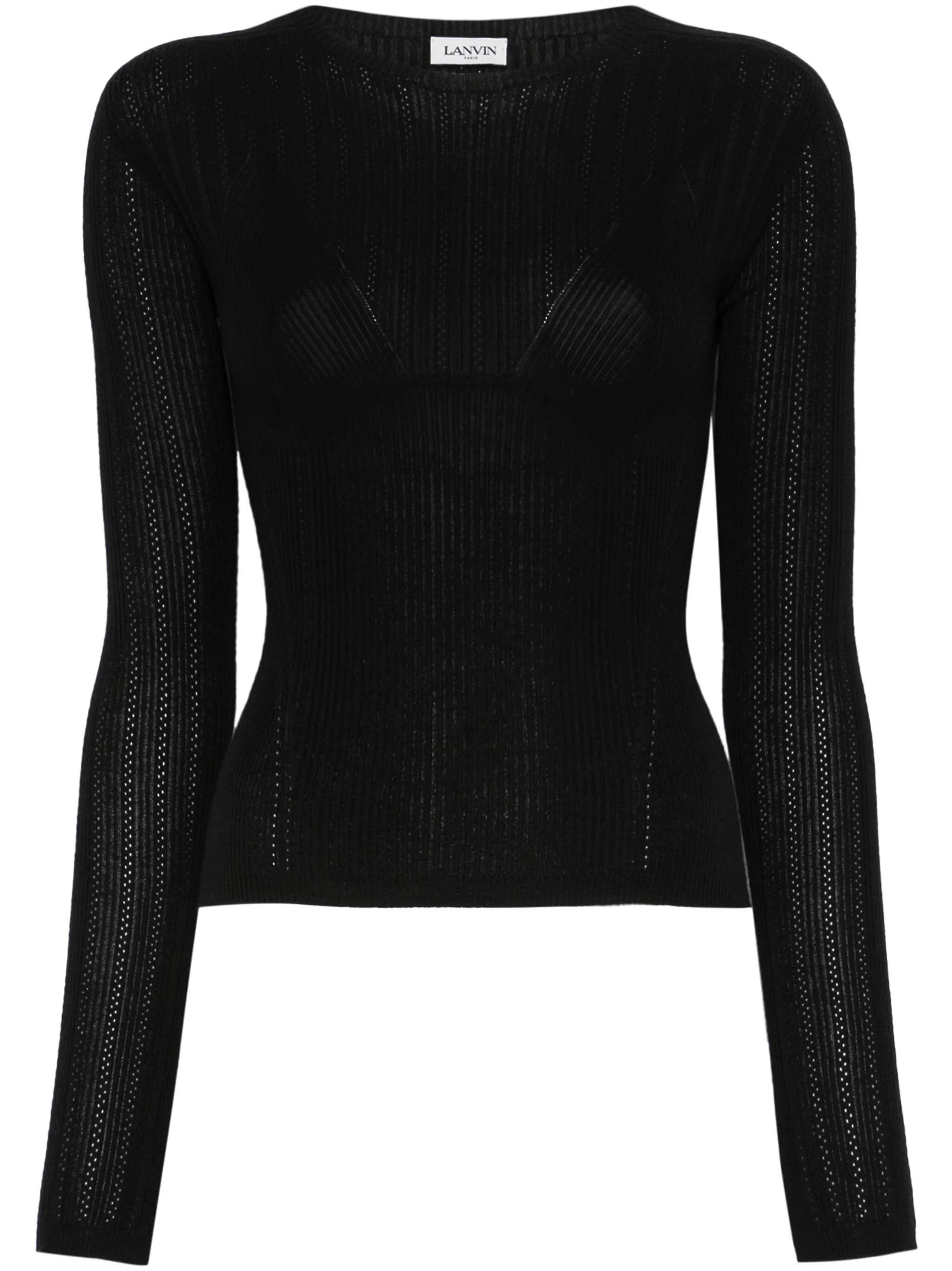 Lanvin o1s22i1n1024 Ribbed Crewneck Sweater in Black Size S / US 4 / IT 40 - 1 Thumbnail