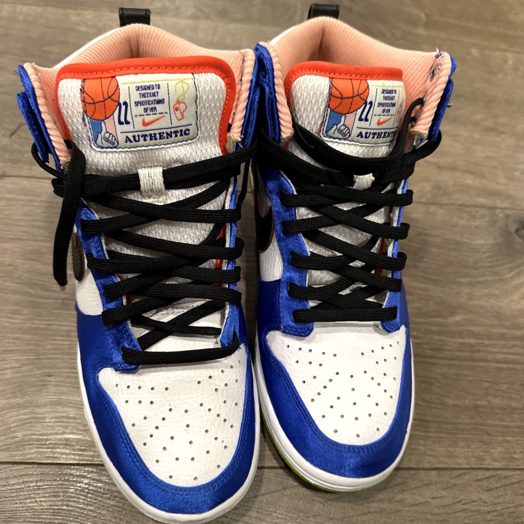 NIKE DUNK HIGH Satin Blue Atomic Green High Top Women's Size 7 Colorblock Athletic Sneaker Limited Edition