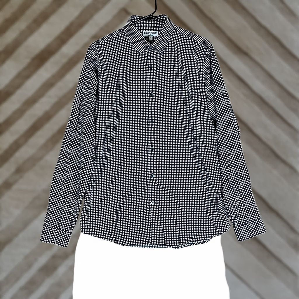 Express Express Womens Shirt Black White Dotted Extra Slim Button Down Long Sleeve L Women’s ShirtXS? Size L / US 10 / IT 46 - 1 Thumbnail