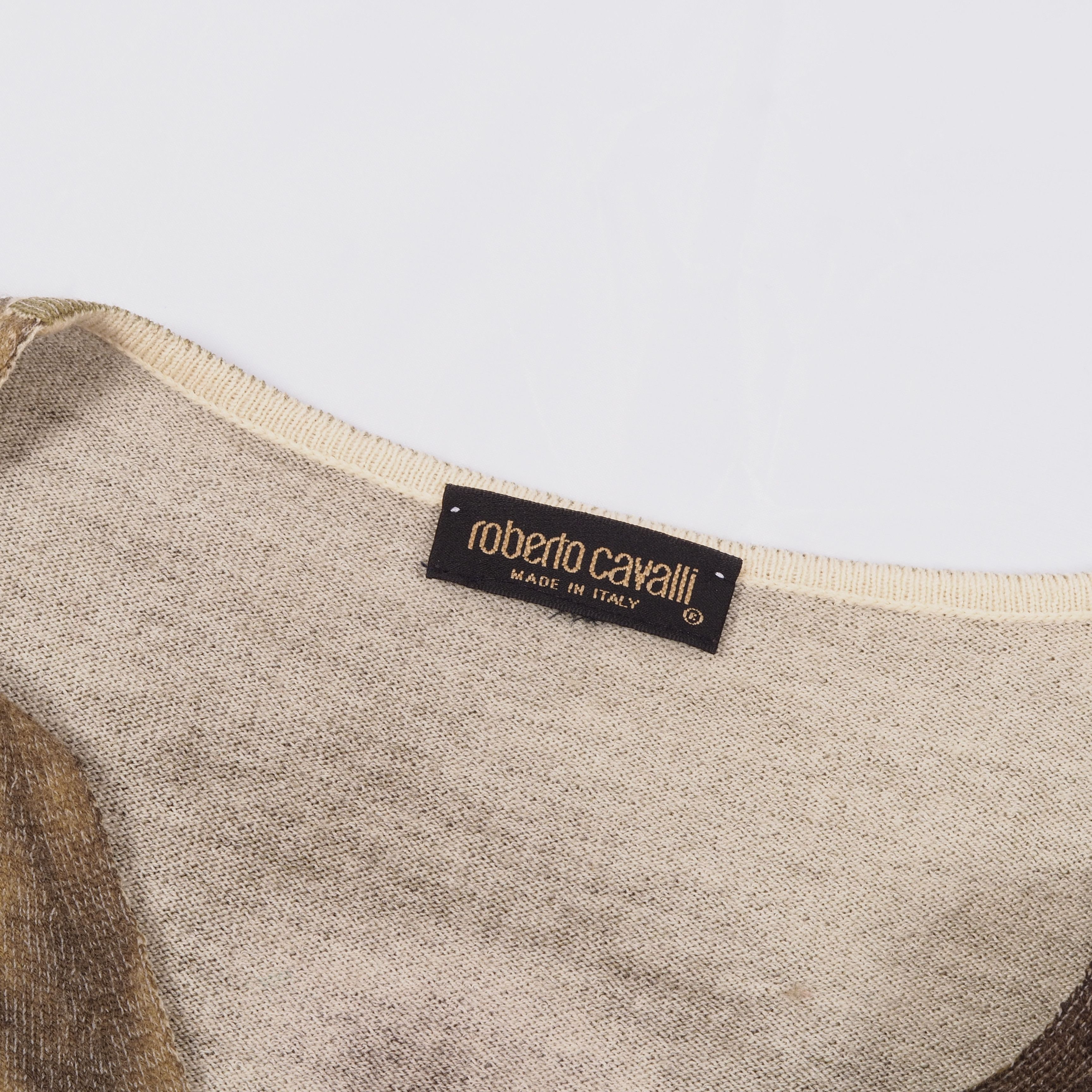 Roberto Cavalli × Vintage Roberto Cavalli Vintage 90s Wool Leaves Print Sweater Top Size L / US 10 / IT 46 - 7 Thumbnail