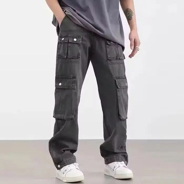 Japanese Brand Gray Color Streetwear Y2K Straight Cargo Pant Size US 30 / EU 46 - 2 Thumbnail