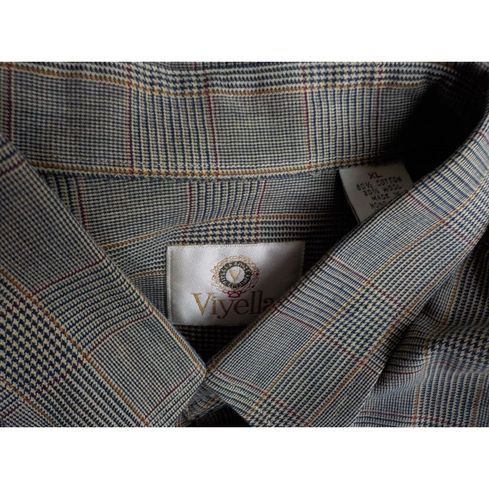 Vintage Viyella Shirt Navy Tan Red XL Button-Down Wool Cotton Checkered Long Sleeve Mens XL Size US XL / EU 56 / 4 - 5 Thumbnail