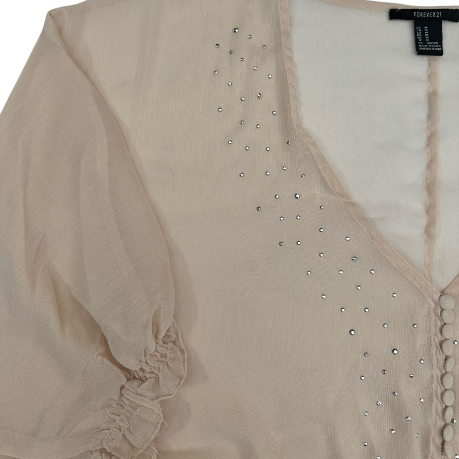 Forever 21 Forever 21 Women’s Tan Sheer Blouse w/Button Accents Medium Size M / US 6-8 / IT 42-44 - 6 Thumbnail