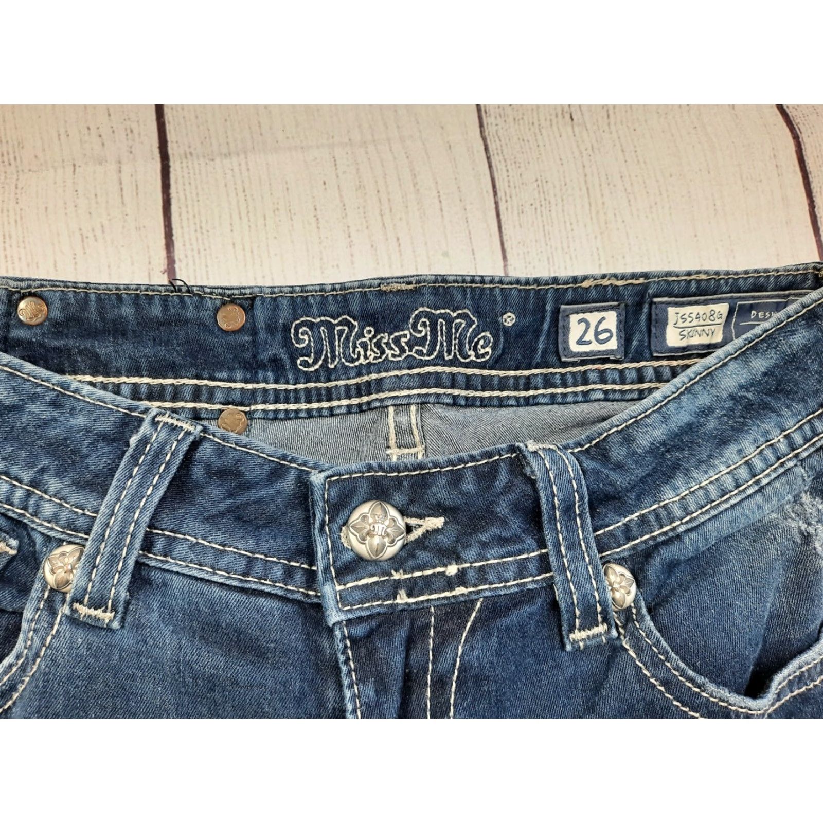 Miss Me Miss Me Skinny Women's Dark Wash Jeans JS5408G 26x29 Stretch Denim Distressed Jeans Womens Casual Denim Distressed 90s? Size 26" / US 2 / IT 38 - 6 Thumbnail