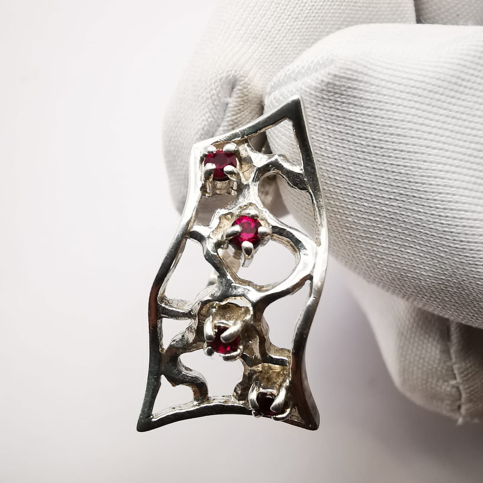 Sterling Silver Vintage Filigree 925 Sterling Silver Earrings Ruby, Jewelry Size ONE SIZE - 6 Thumbnail