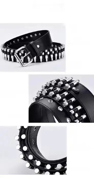 Hypebeast × Jewelry Belts Leather Wide Buckle Punk Rock Ammo Belt Size ONE SIZE - 3 Thumbnail