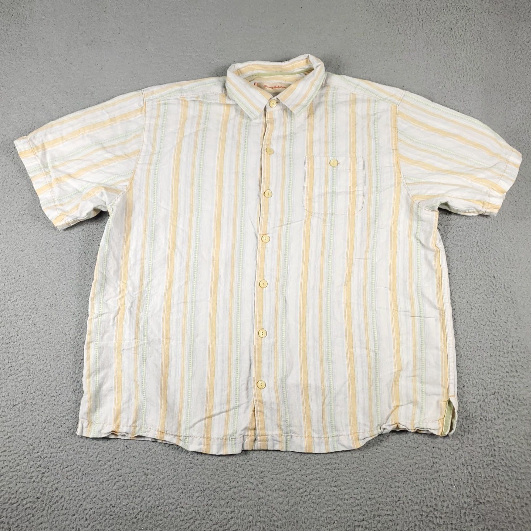 Tommy Bahama Tommy Bahama Shirt Mens XL Beige Striped Linen Cotton Button Up Short Sleeve Size US XL / EU 56 / 4 - 2 Thumbnail
