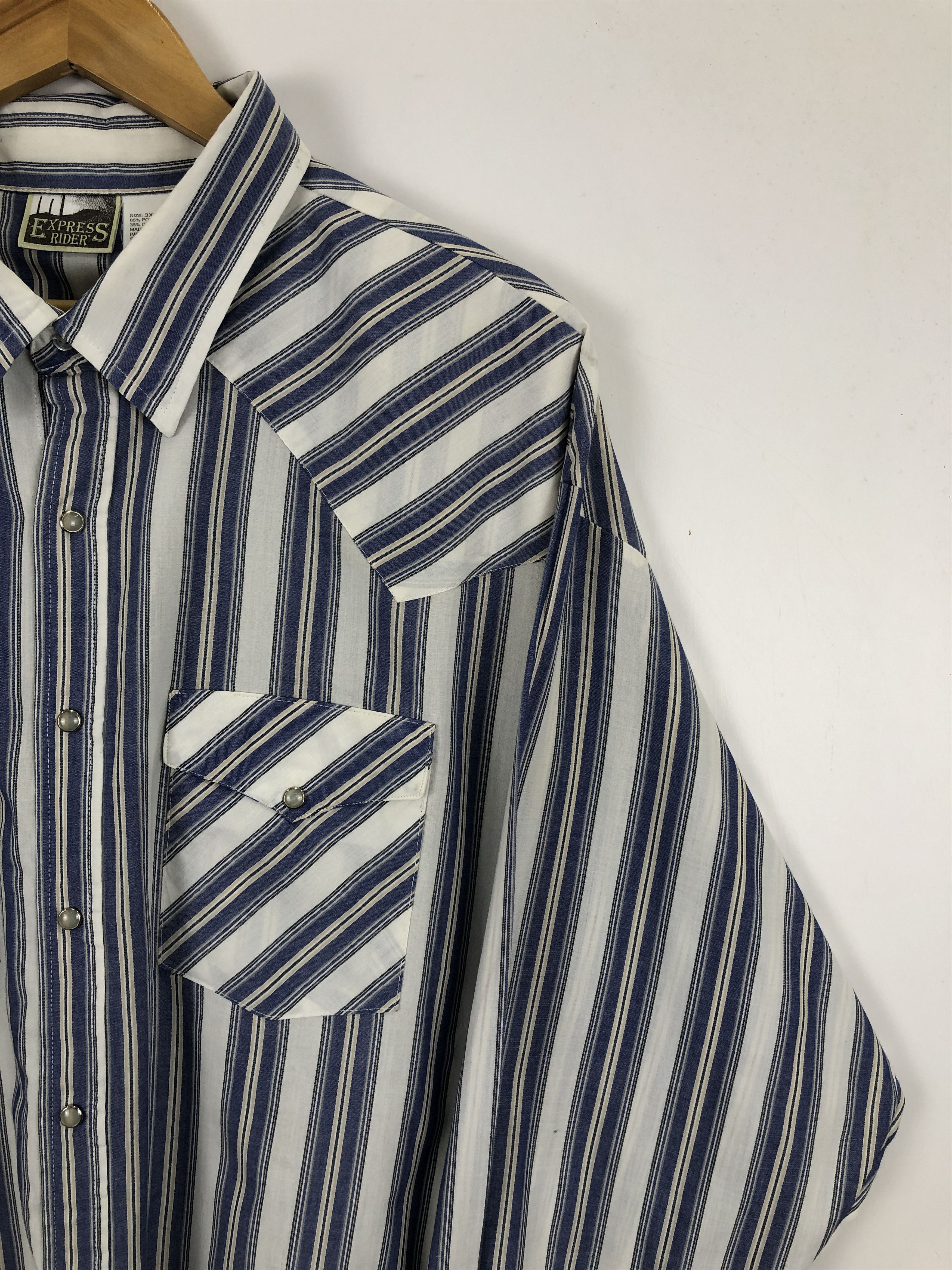 Japanese Brand × Vintage Vintage Japanese Brand Striped Button Up Denim Shirt TA0462 Size US XXL / EU 58 / 5 - 8 Thumbnail