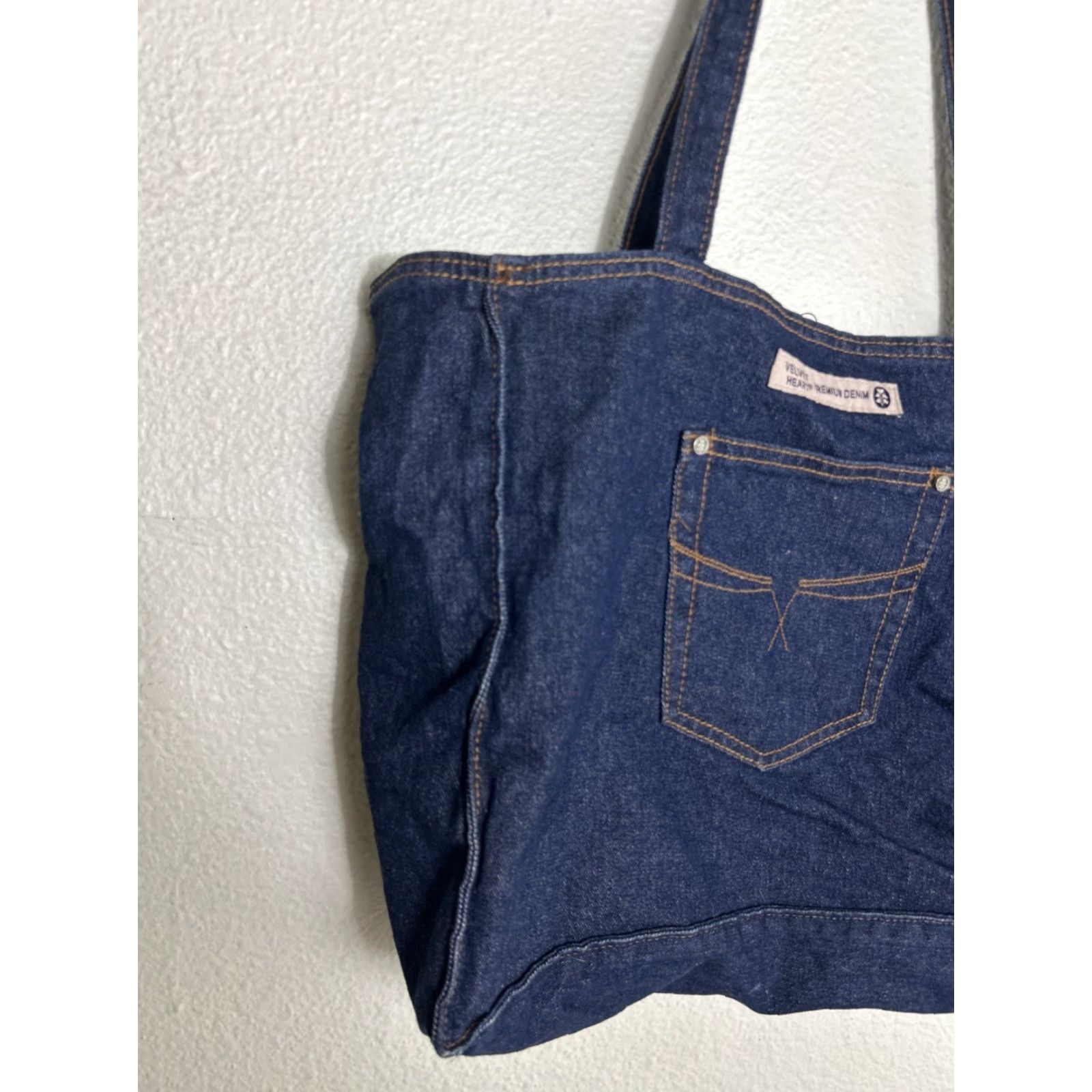Velvet VINTAGE Velvet Heart Premium Denim Double Handle Tote Bag Dark Wash 16x13x5 Size ONE SIZE - 2 Thumbnail