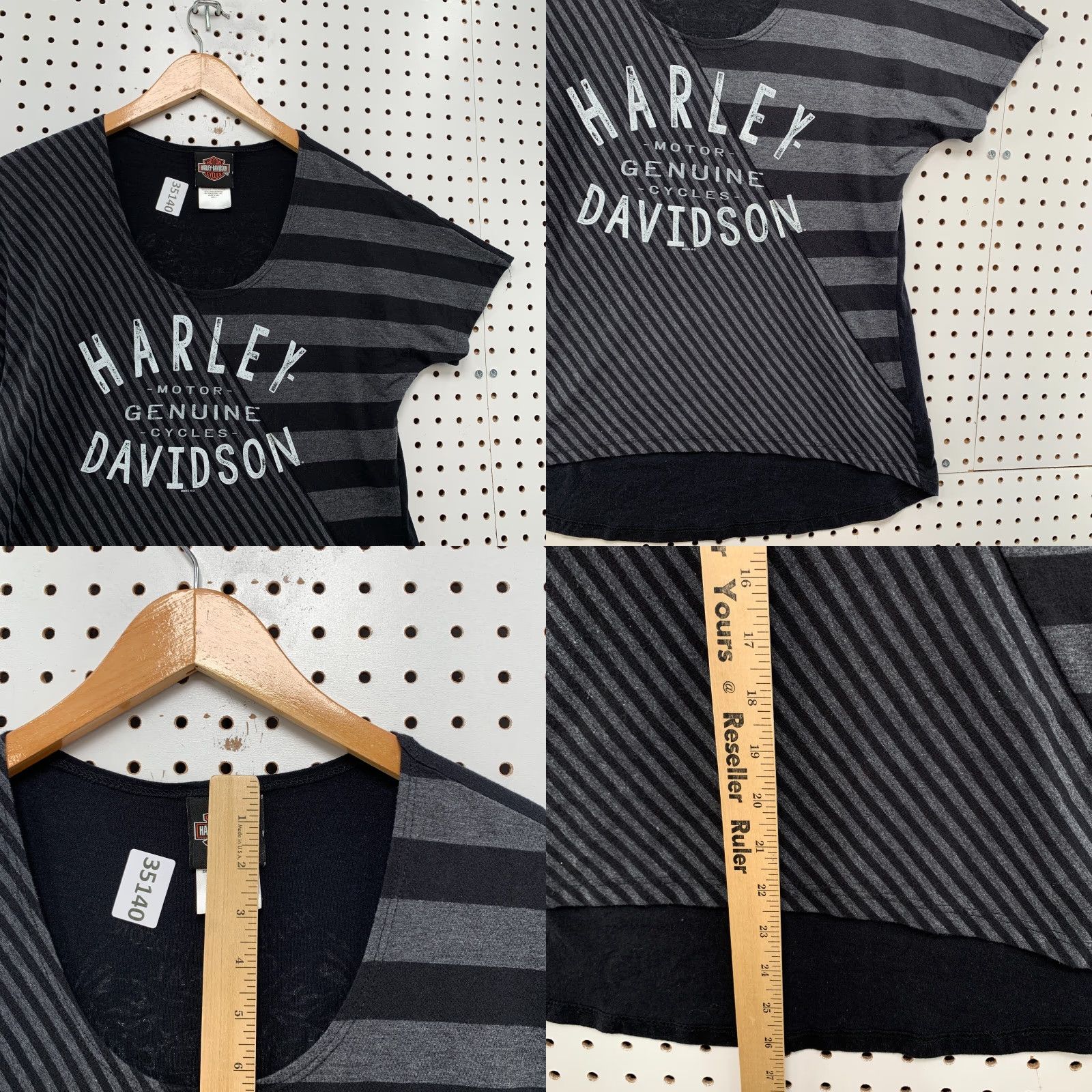 Harley Davidson Harley-Davidson Womens Large Motorcycle Top Black Gray Striped Long Sleeve T-Shirt 16x26 Size L / US 10 / IT 46 - 8 Thumbnail