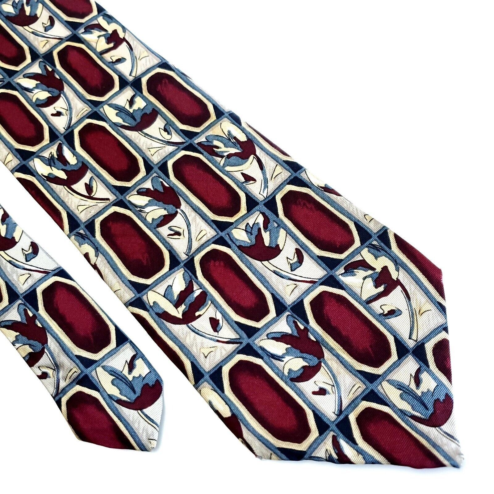 Haggar Haggar Yellow Tan Floral Geometric Print Short Wide Silk Tie Size ONE SIZE - 1 Thumbnail