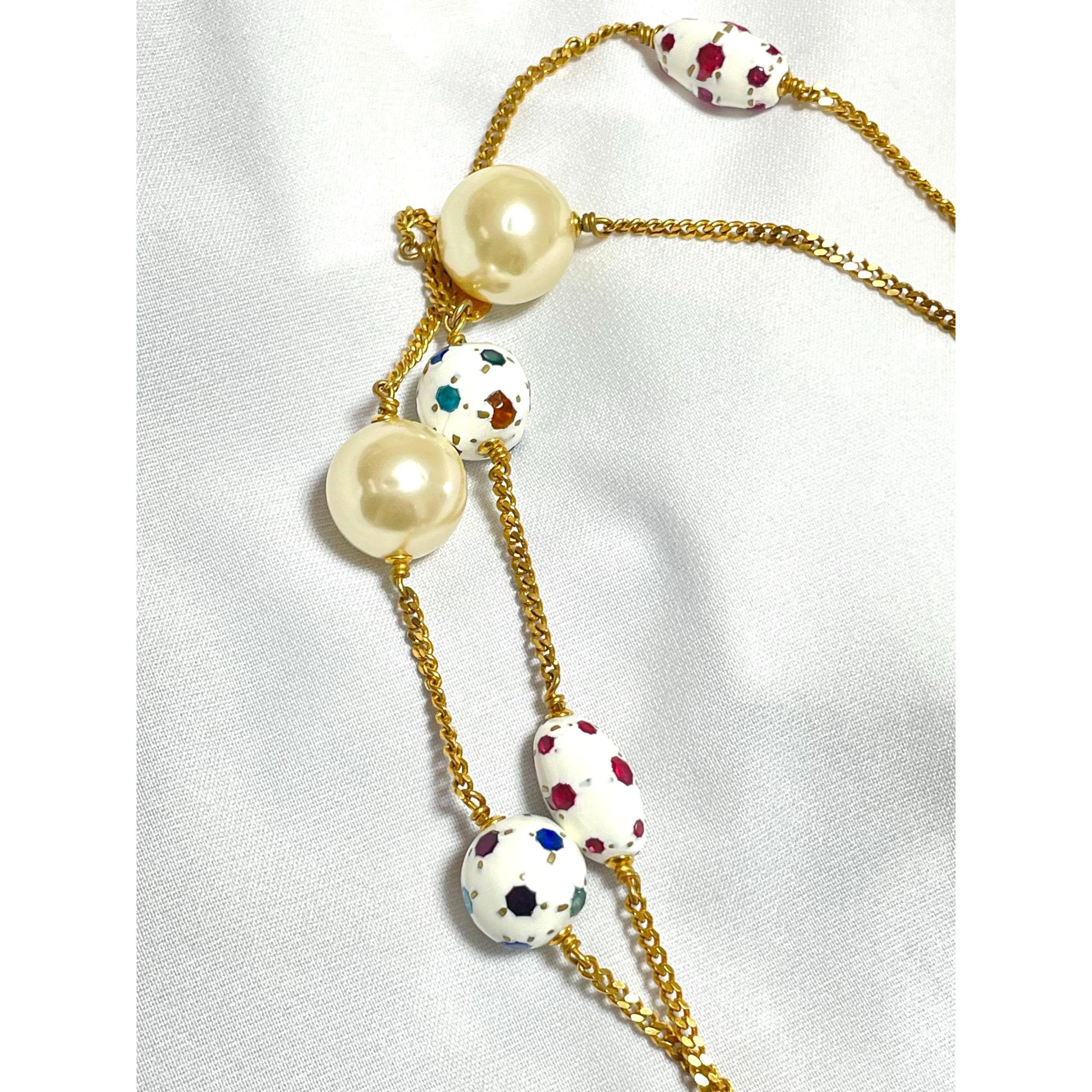 Chanel Vintage CHANEL extra long chain necklace with CC white glass Size ONE SIZE - 8 Thumbnail