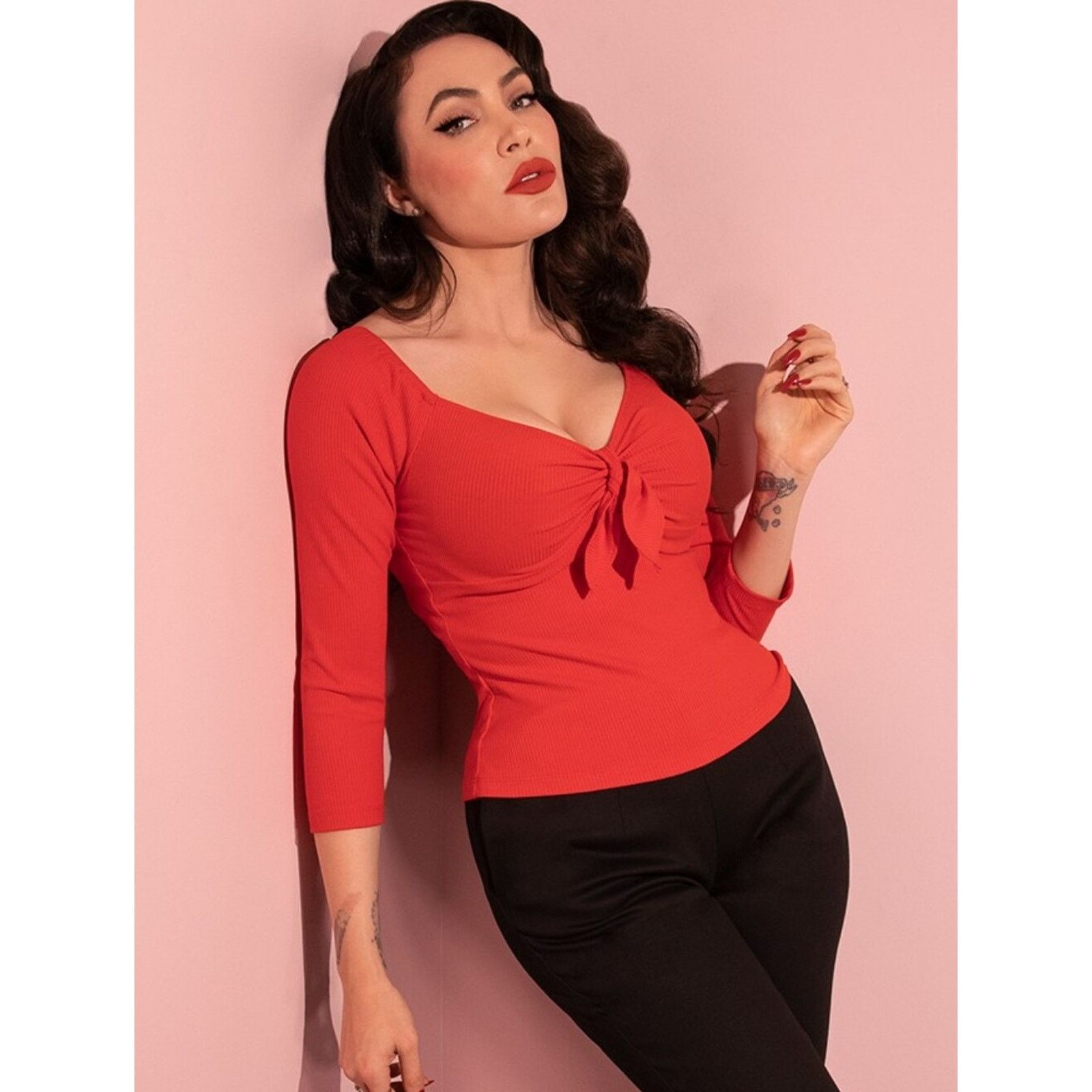 Vintage NWOT Vixen by Micheline Pitt Red Knot-Front Crop Top 2X Size XXL / US 16-18 / IT 52-54 - 3 Thumbnail