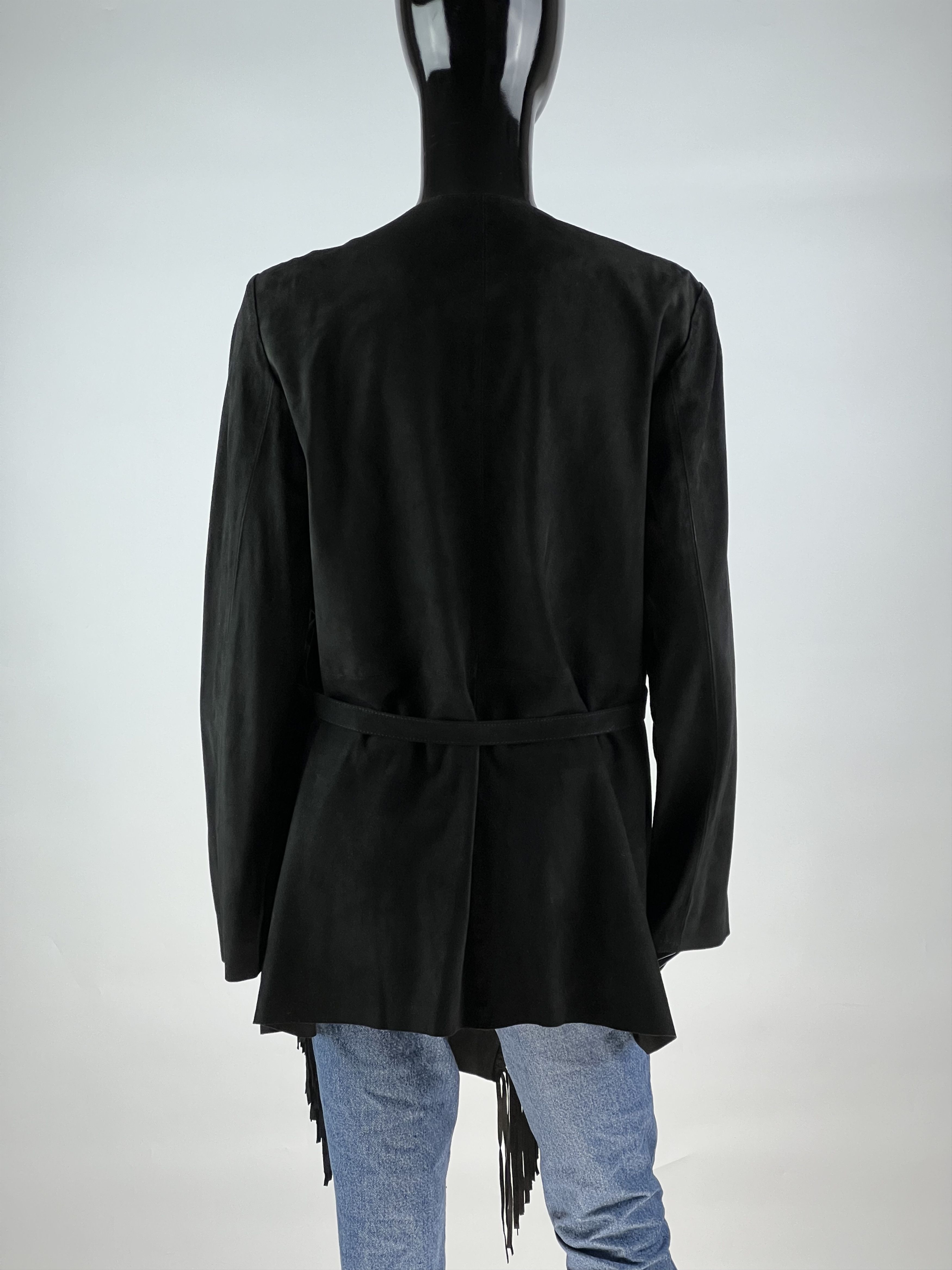 Other Uterque Black Suede Fringers Belted Jacket Size L Size L / US 10 / IT 46 - 3 Thumbnail